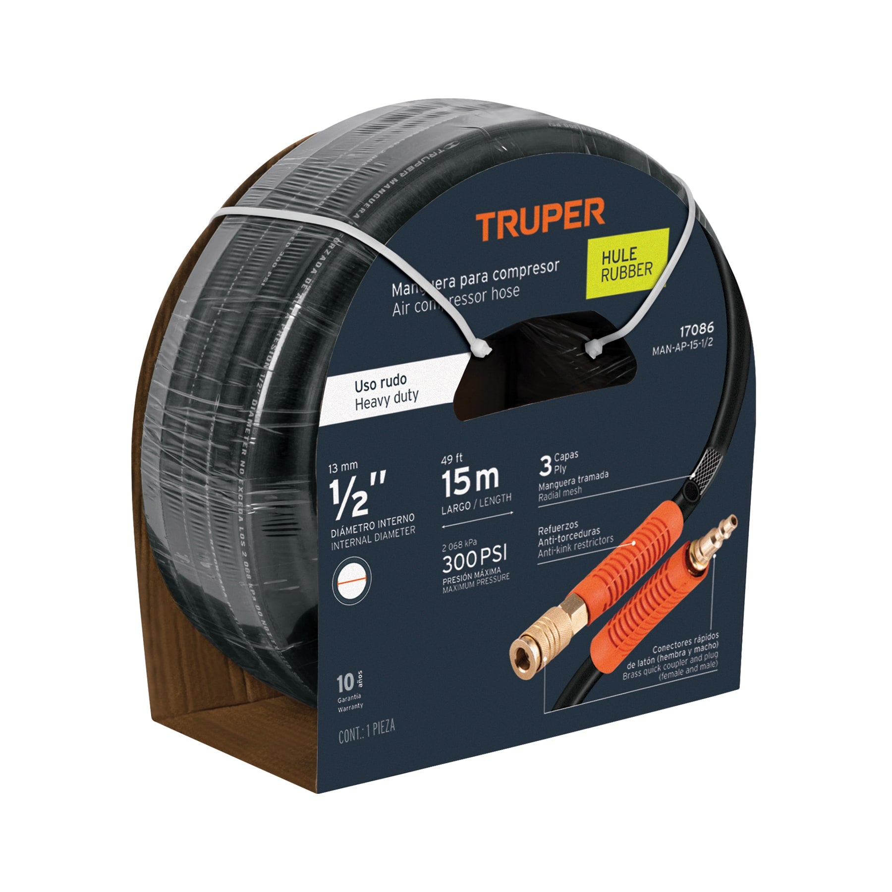 Manguera para compresor, de hule, 15m x 1/2", Truper