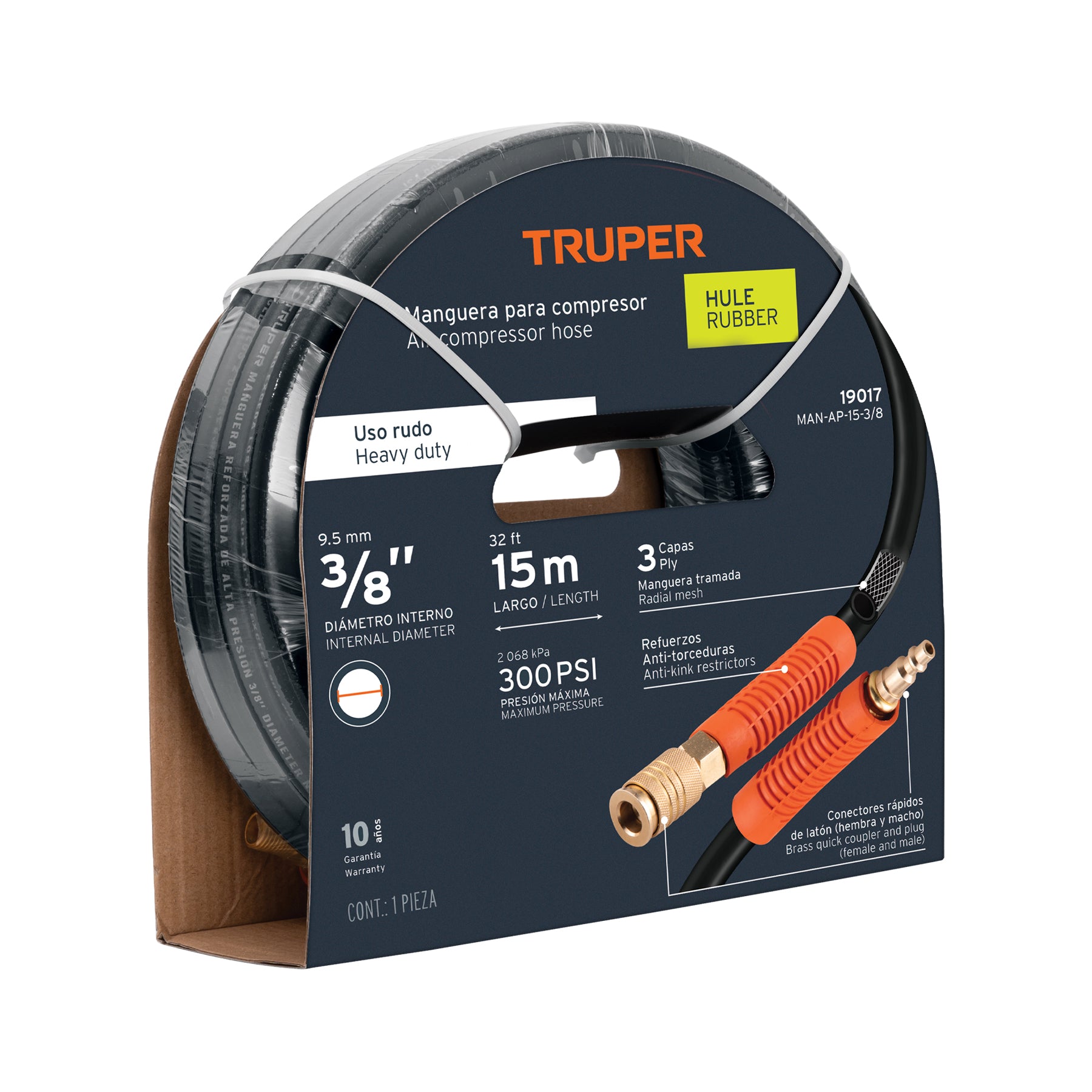 Manguera para compresor, de hule, 15m x 3/8", Truper