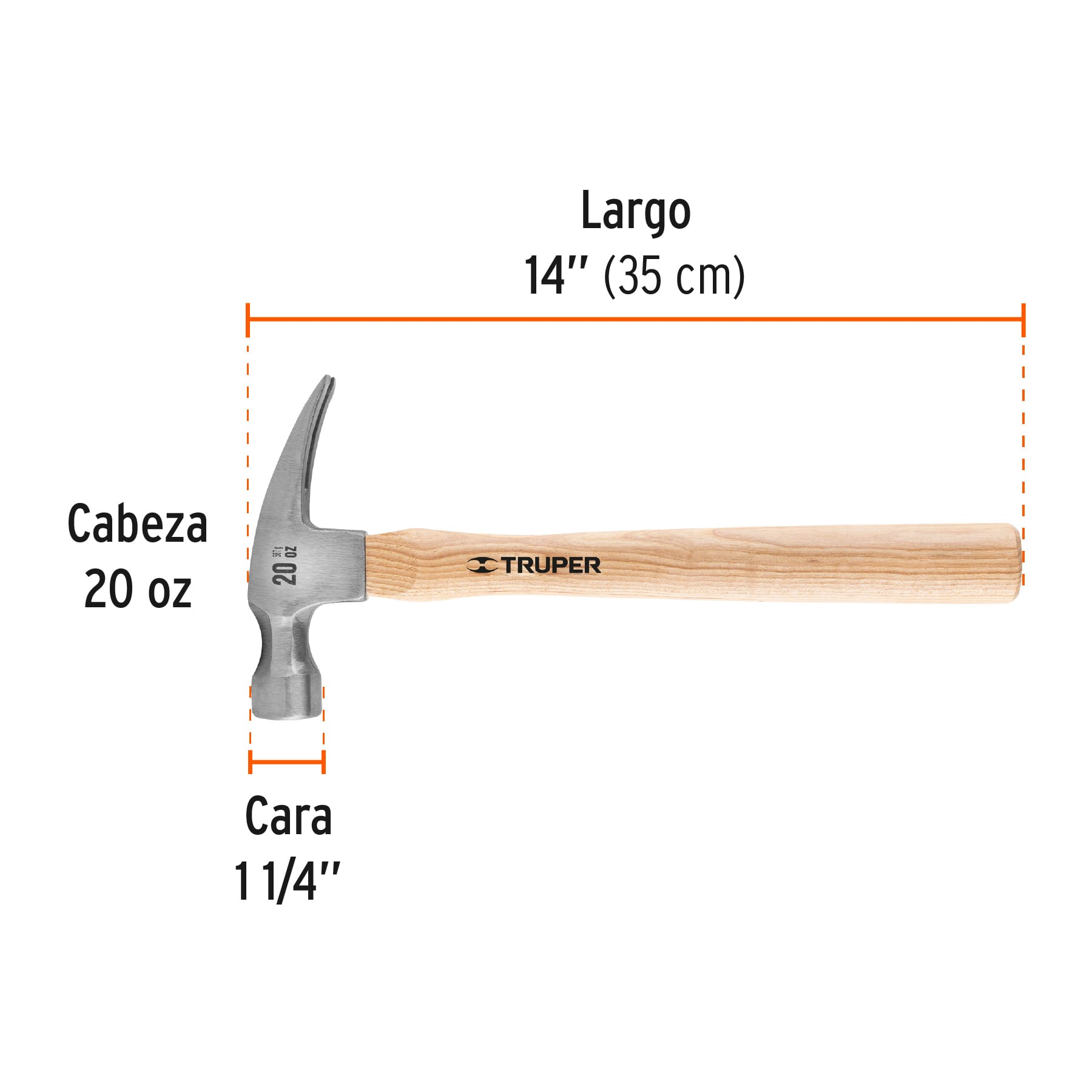 Martillo pulido, 20 oz, uÒa recta, mango madera, TRUPER