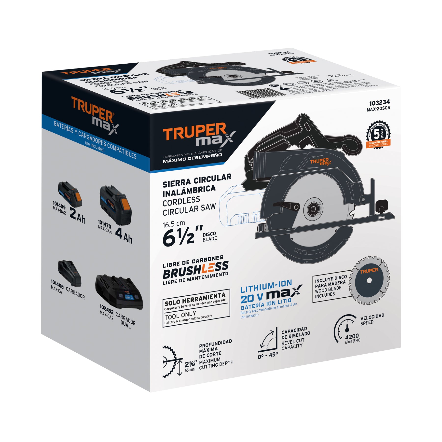 Sierra circular 6-1/2", 20V, s/accesorios, MAX