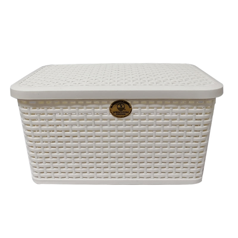 Caja Rattan chica con Tapa L29.3 Blanco