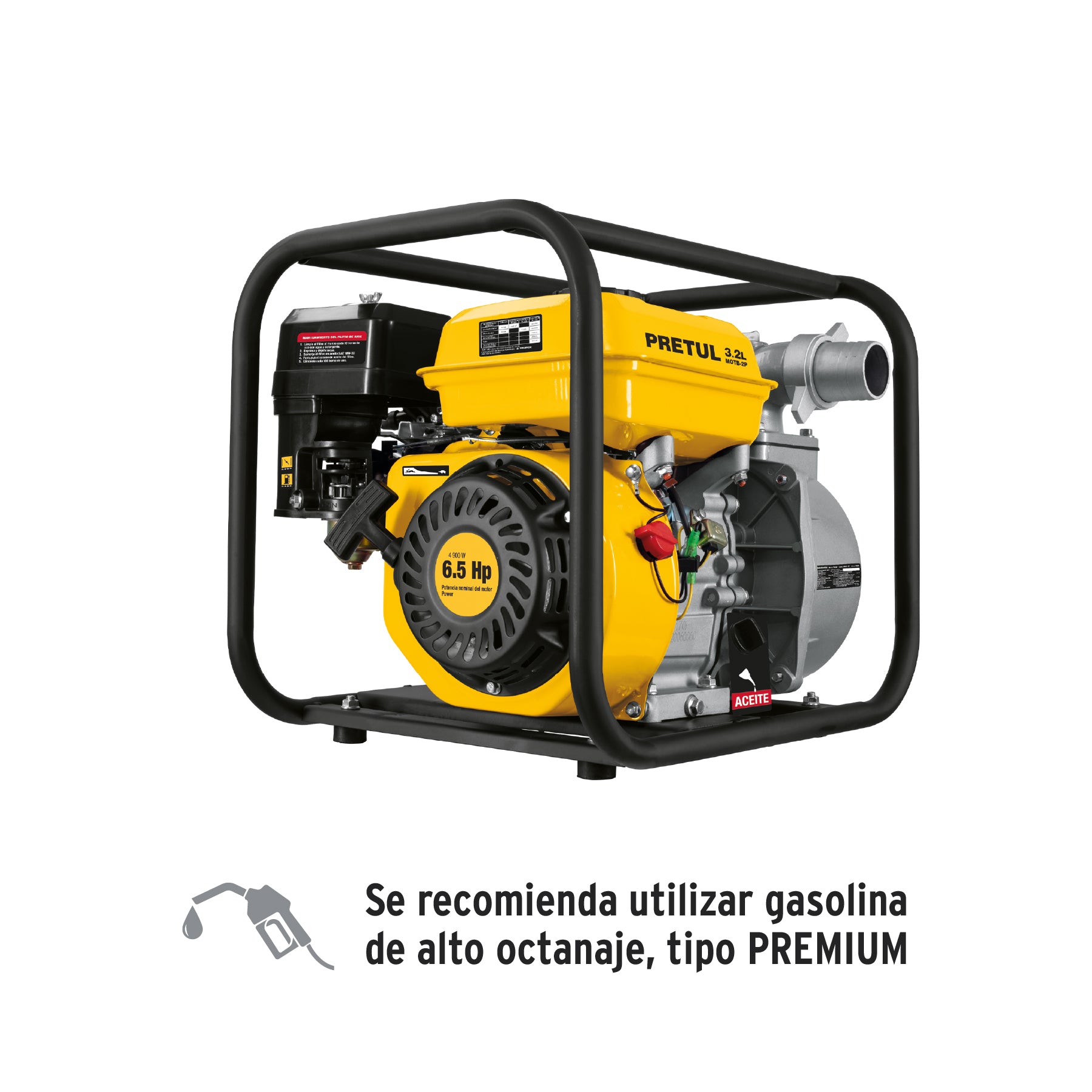 Motobomba autocebante 2"x2", gas. 6-1/2HP, agrícola, Pretul