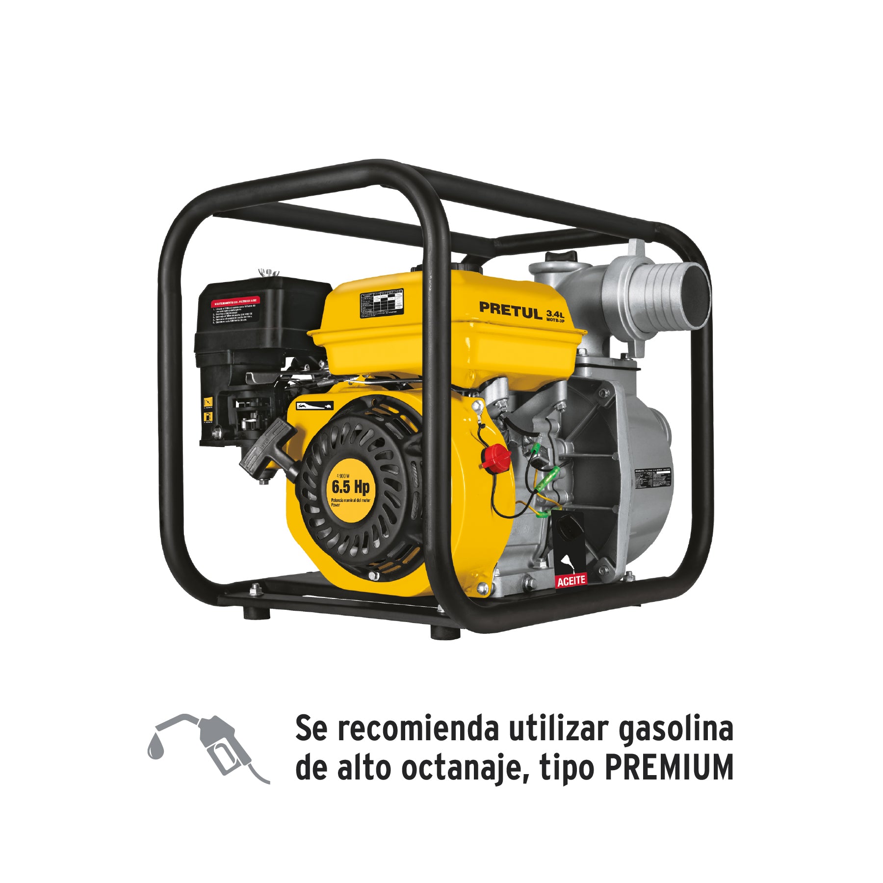 Motobomba autocebante 3"x3", gas. 6-1/2HP, agrícola, Pretul