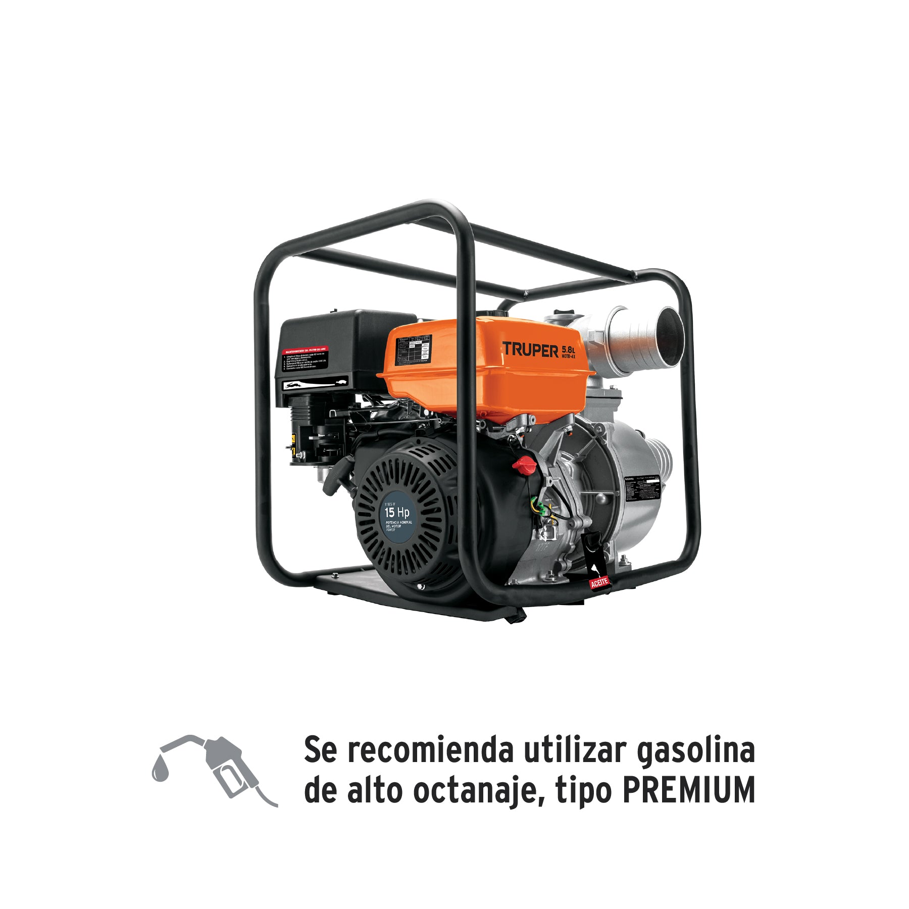 Motobomba autocebante 4"x4", gasolina 15HP, agrícola, Truper