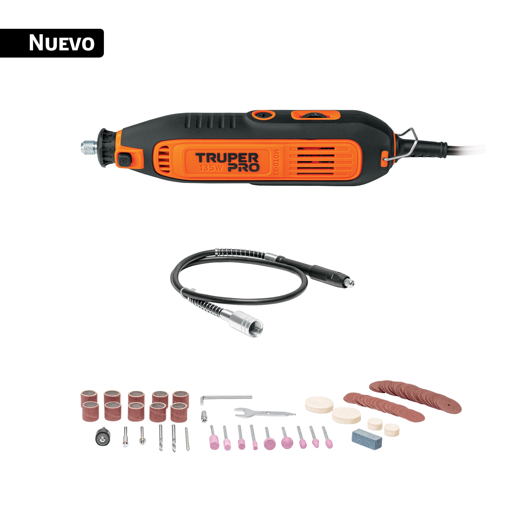 Herramienta rotativa 135W con 97 accesorios, Truper PRO