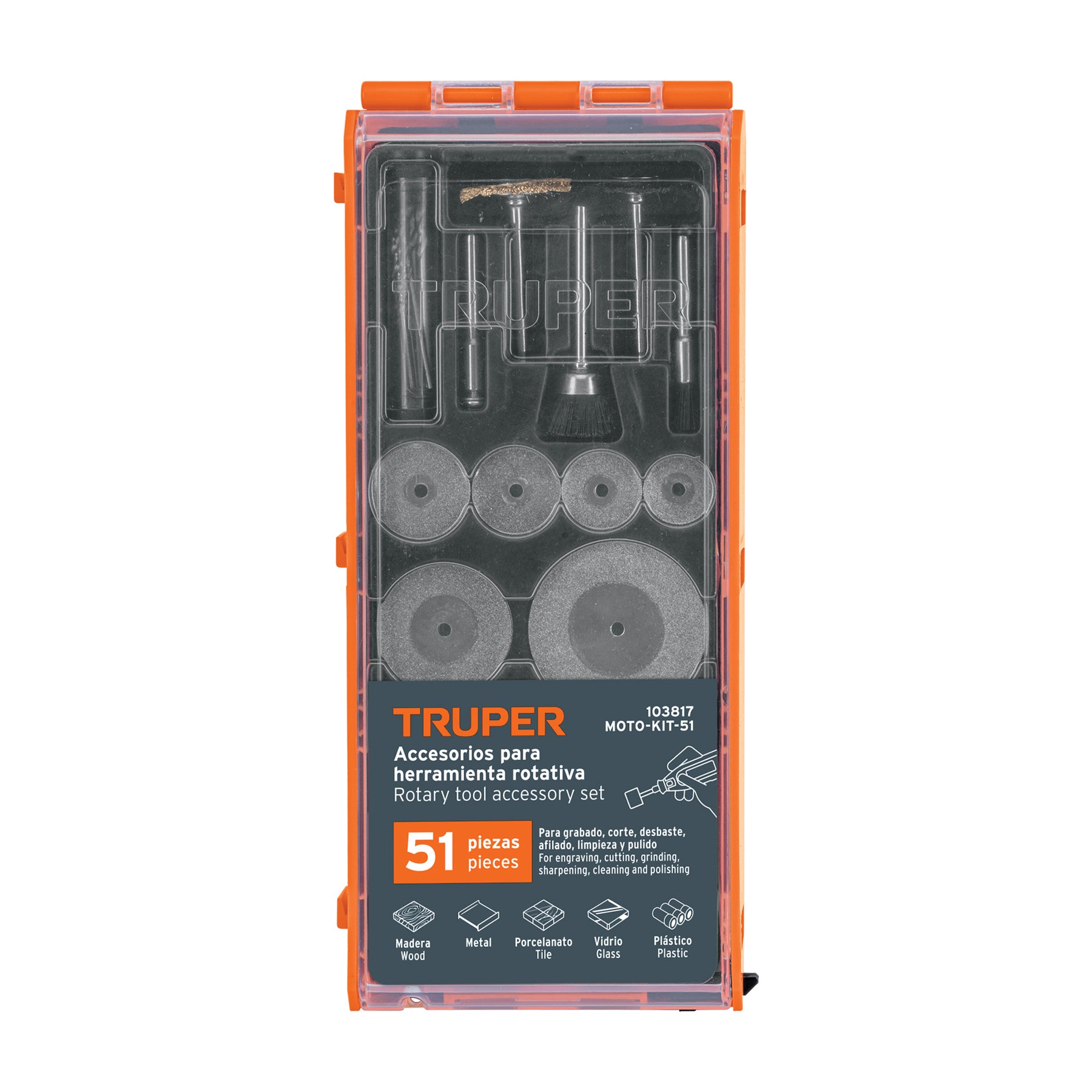 Kit de accesorios para herramienta rotativa, 51 pzs, TRUPER