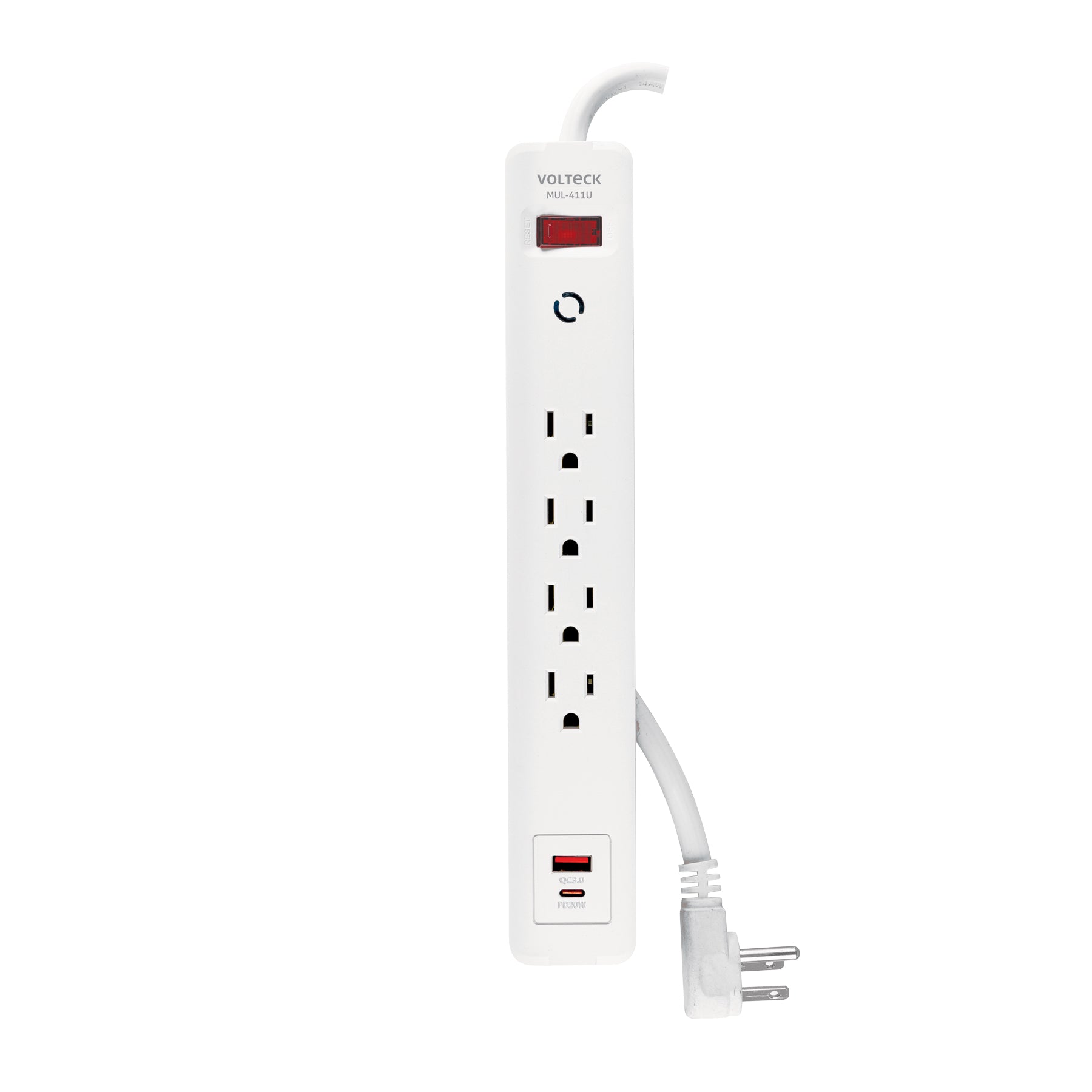 Multicontacto 4 entradas, 1 USB A + 1 USB C, blanco, Volteck