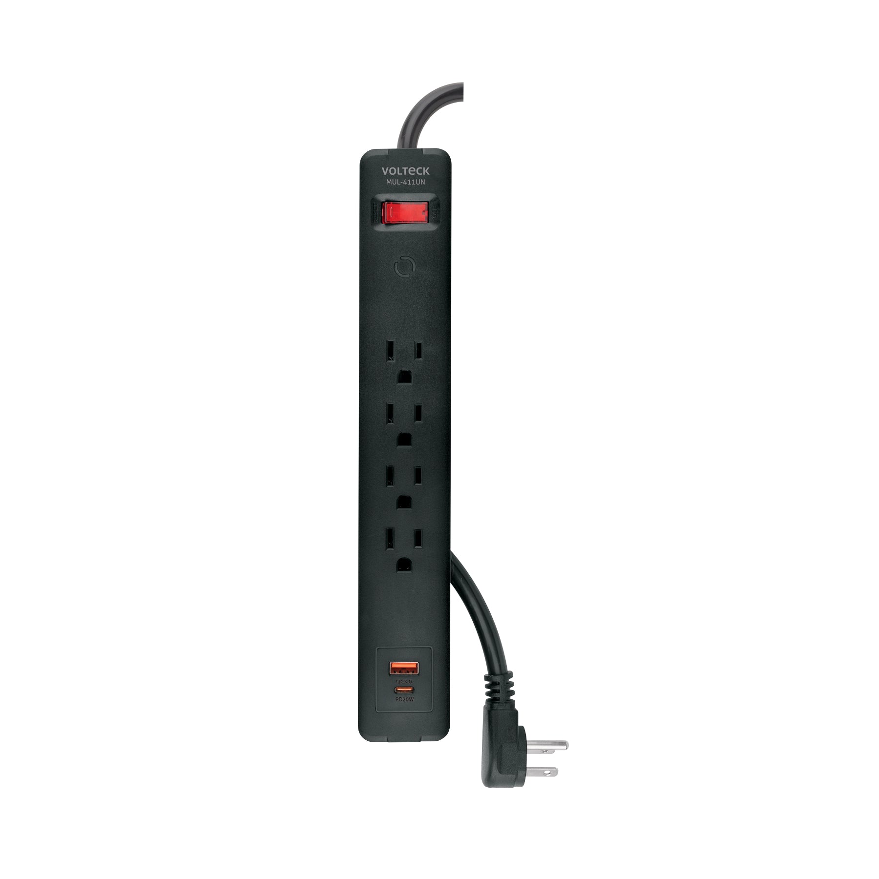 Multicontacto 4 entradas, 1 USB A + 1 USB C, negro, Volteck, MUL-411UN, 45665