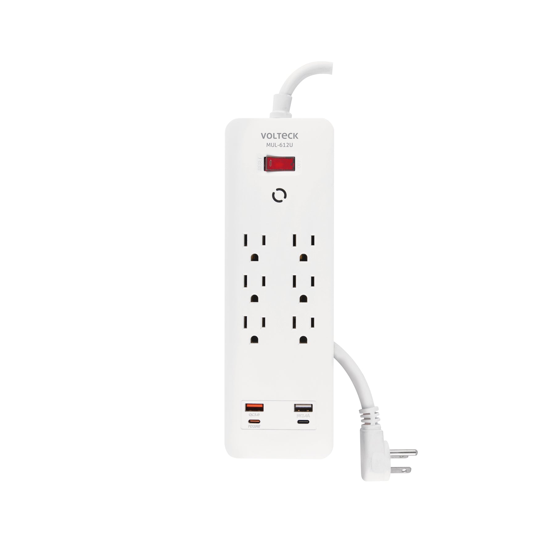 Multicontacto 6 entradas, 2 USB A + 2 USB C, blanco, Volteck, MUL-612U, 45662