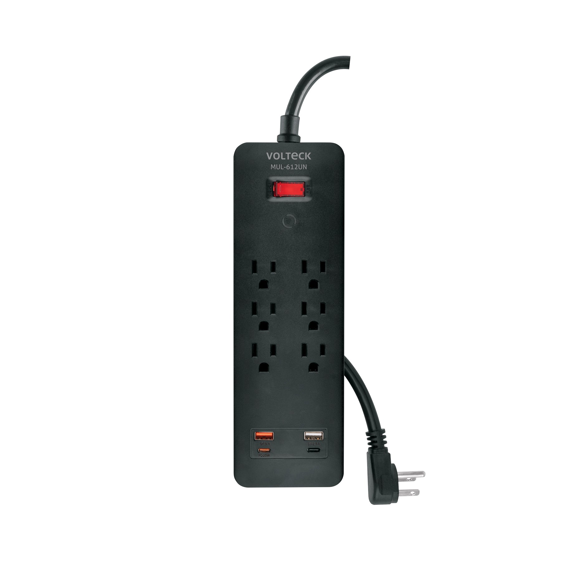 Multicontacto 6 entradas, 2 USB A + 2 USB C, negro, Volteck, MUL-612UN, 45663