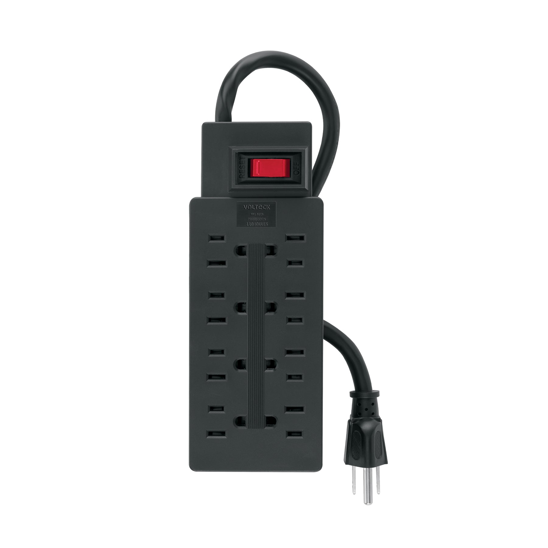 Multicontacto uso rudo 8 entradas sup. de picos 460 J, negro, Volteck, MUL-811N, 48793