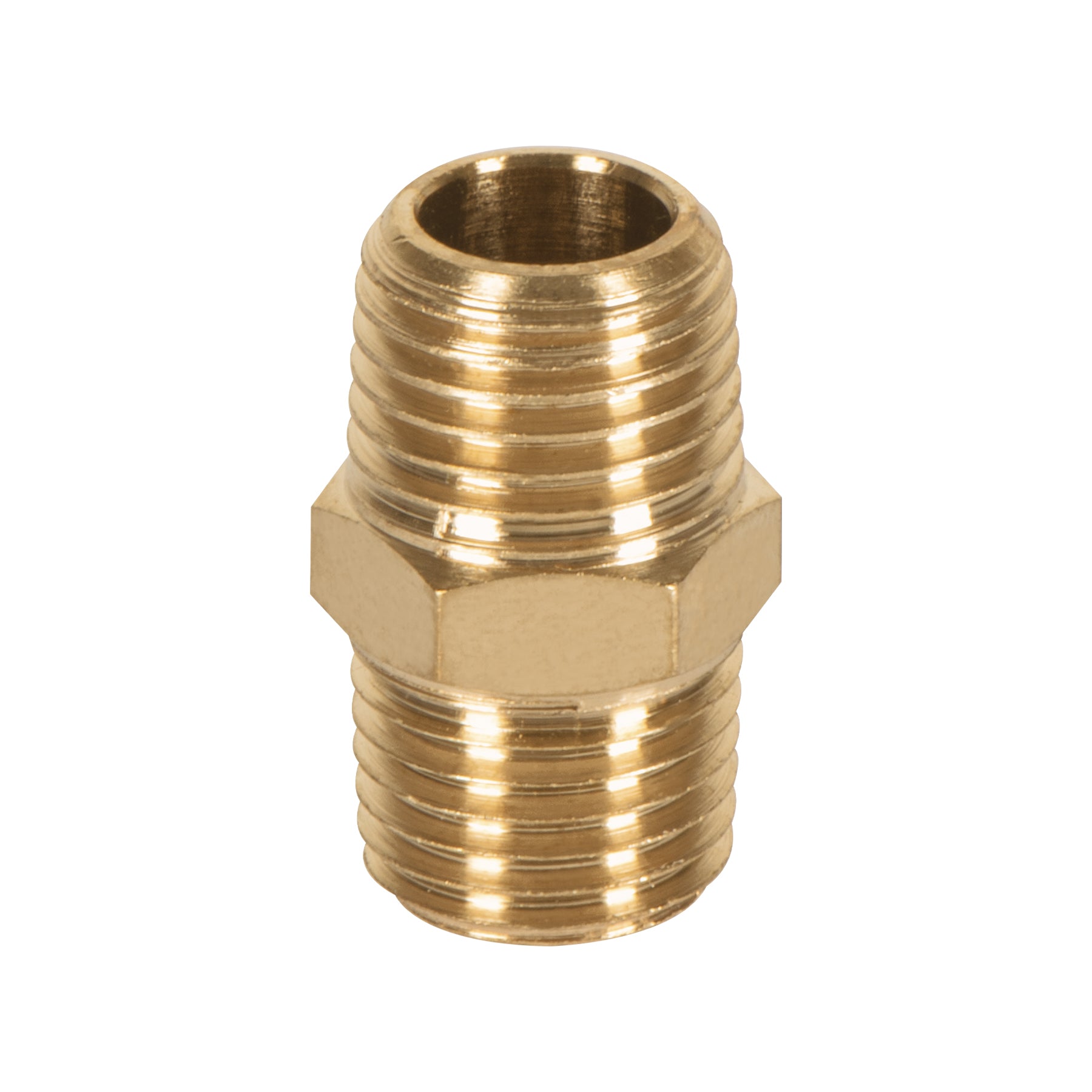 Niple de latón, macho-macho, cuerda 1/4" NPT, Truper