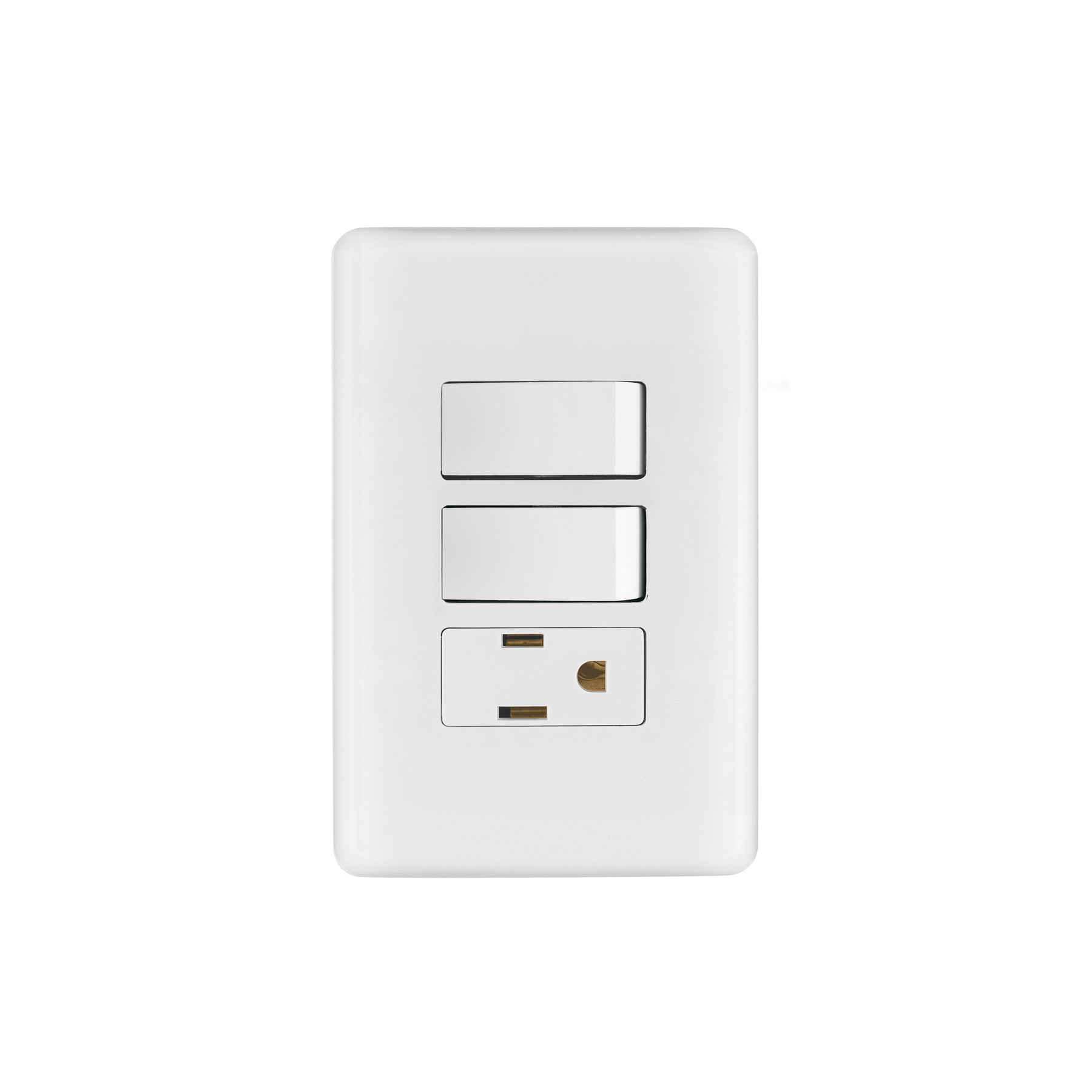 Placa armada con contacto y 2 interruptores sencillos, BASIC, Volteck, PA-APCO-B2, 25081
