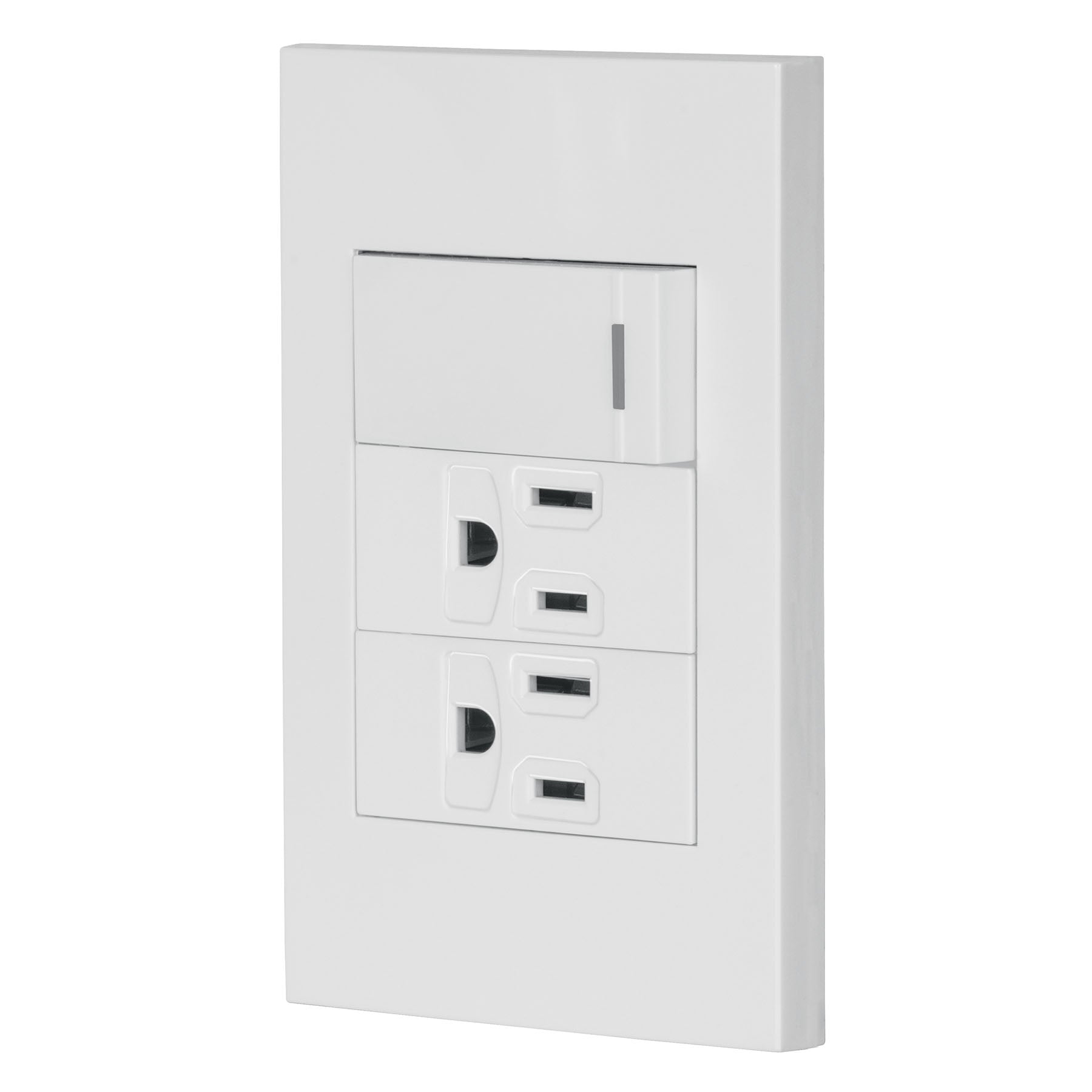 Placa armada 1 interruptor, 2 contactos,1mod,Española,blanco