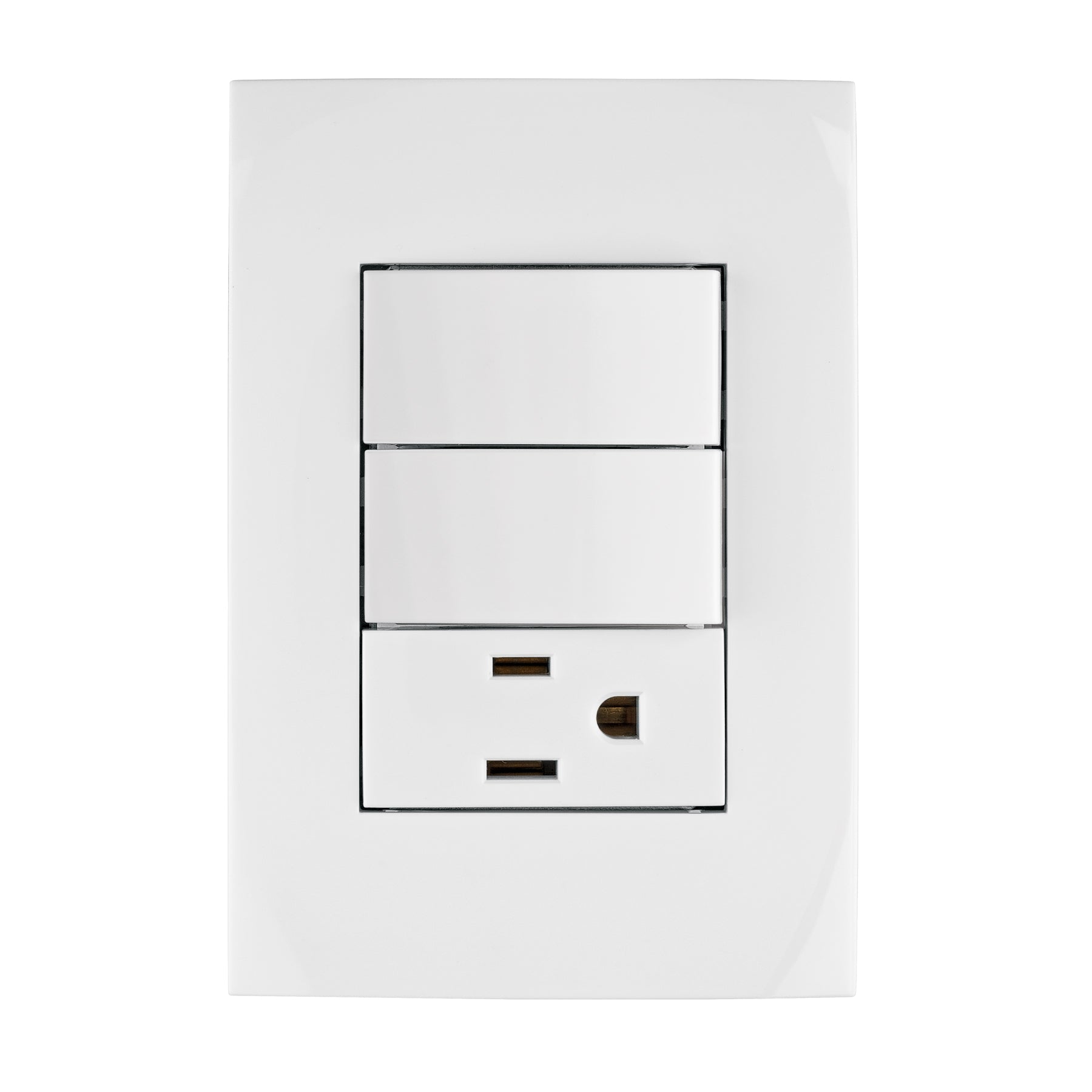 Placa armada contacto y 2 interruptores, línea Oslo, blanco