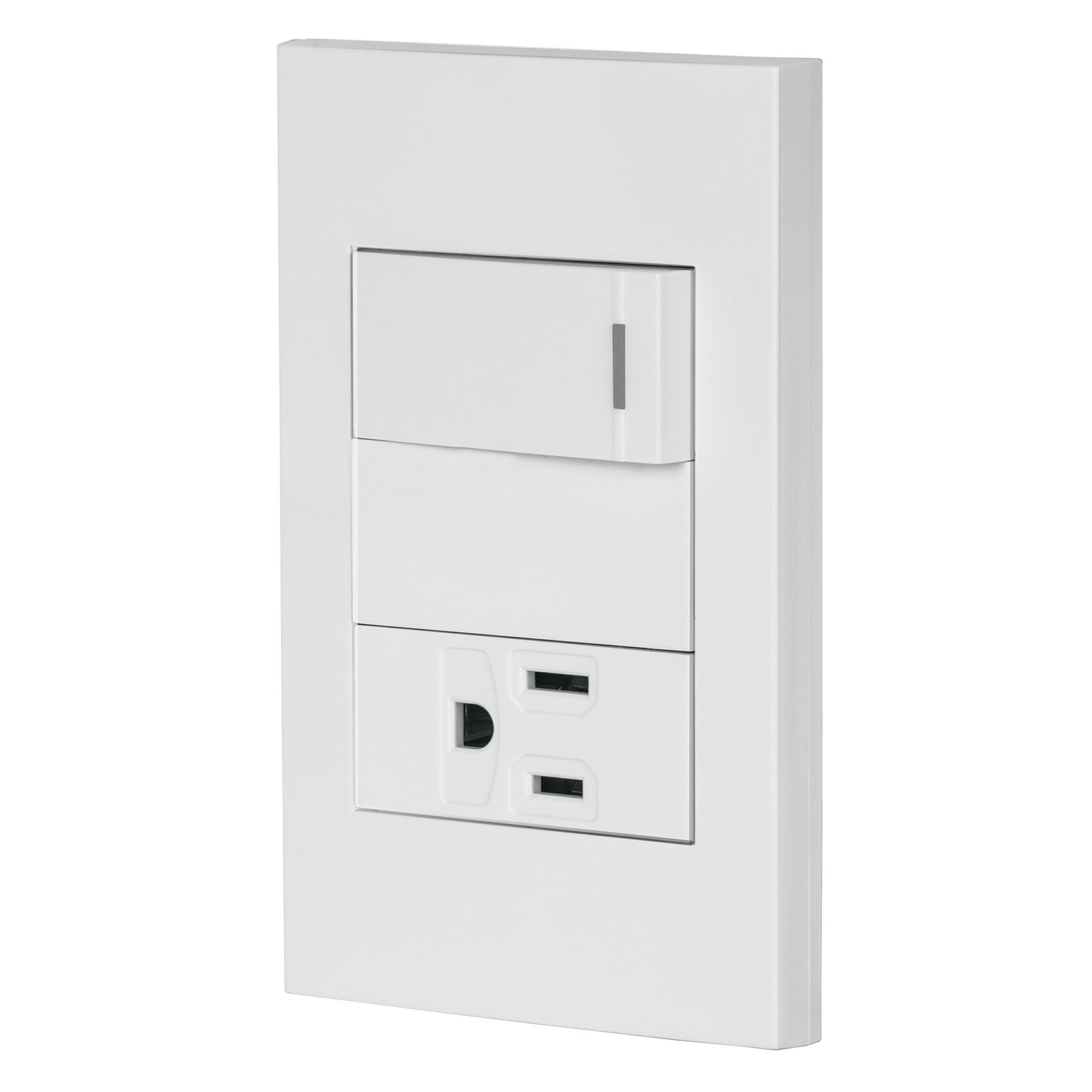 Placa armada 1 interruptor,1 contacto,1mod, Española, blanco