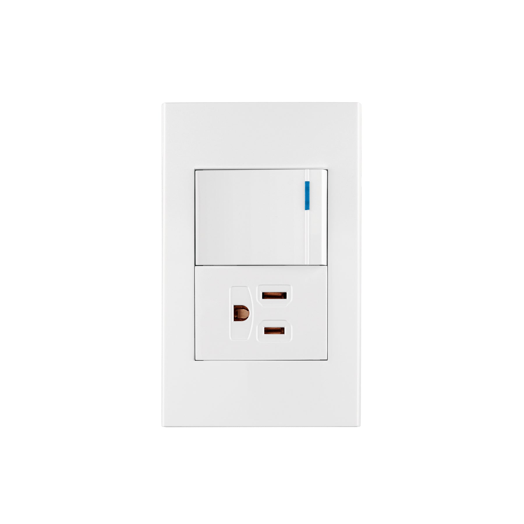 Placa armada 1 interruptor,1contacto,1.5mod,Española, blanco, Volteck, PA-APCO15-EB, 45591