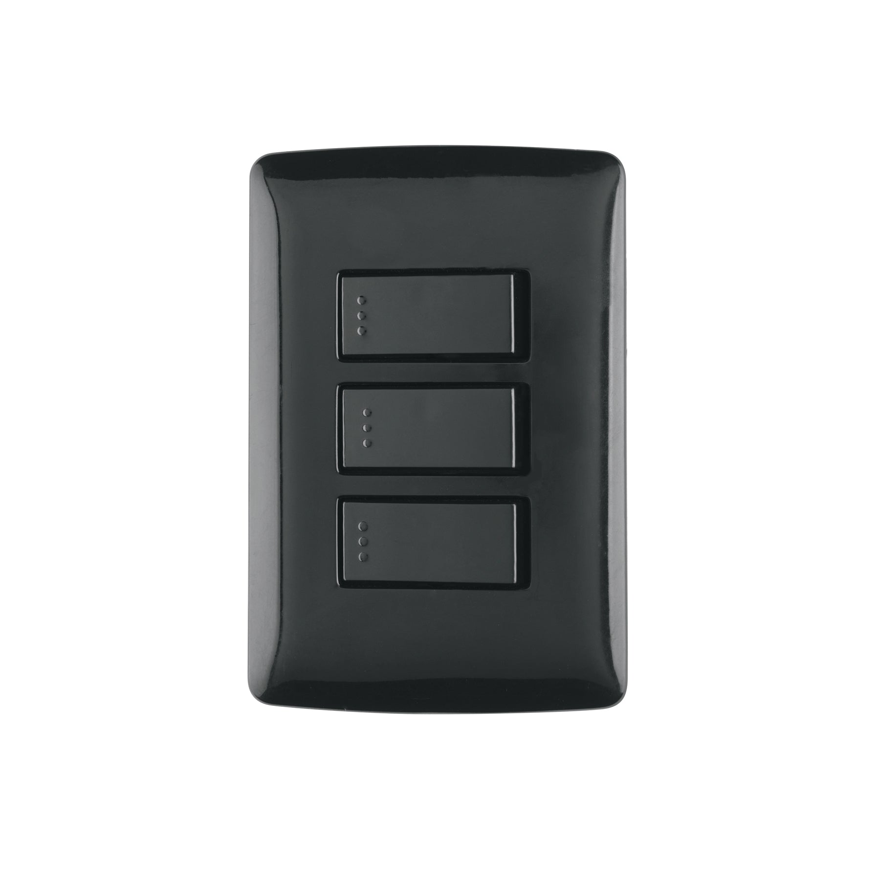 Placa armada 3 interruptores sencillos,negro, línea Italiana, Volteck, PA-APTR-IN, 47595