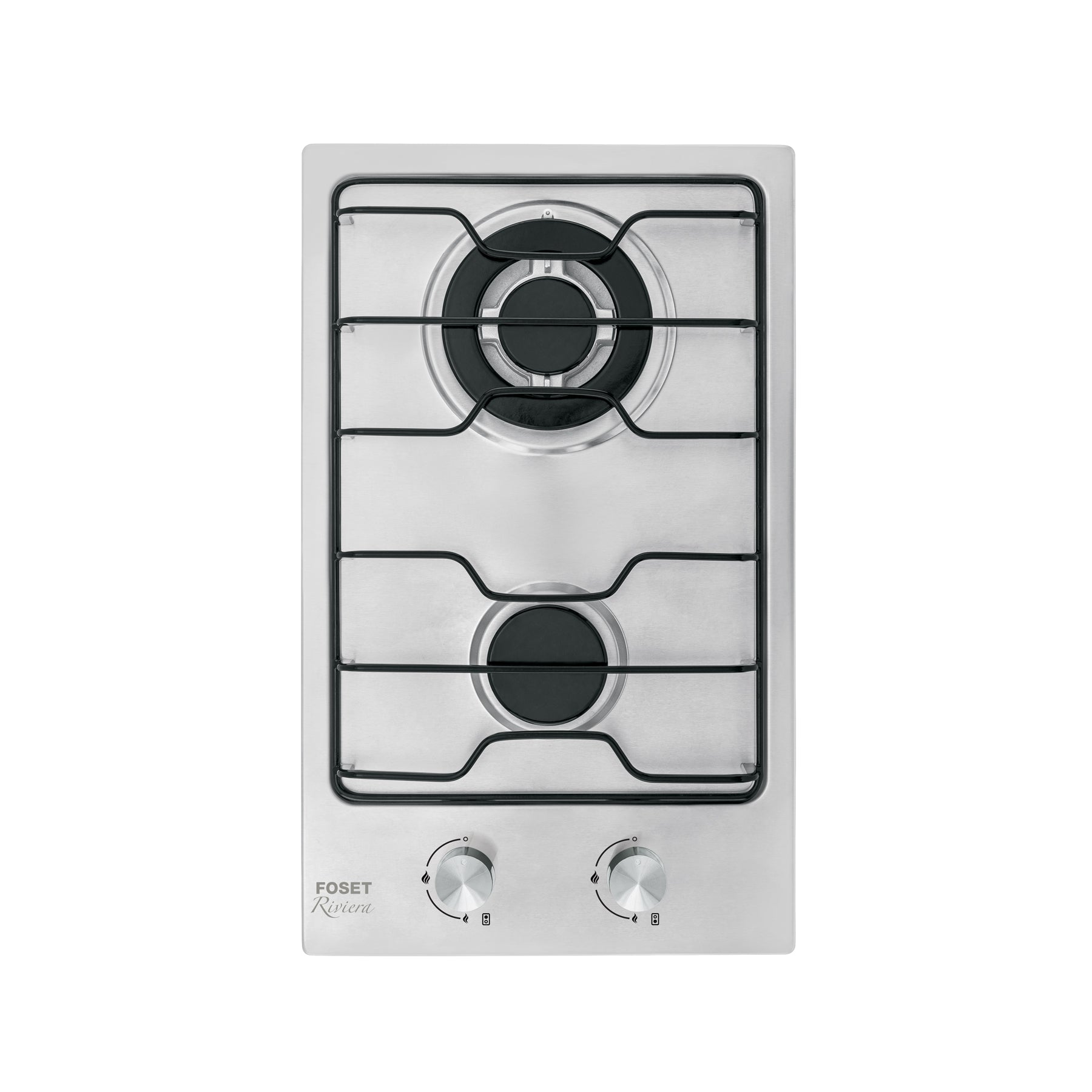 Parrilla gas empotrable 30cm, 2 quemadores, inoxidable, esmalte, Foset