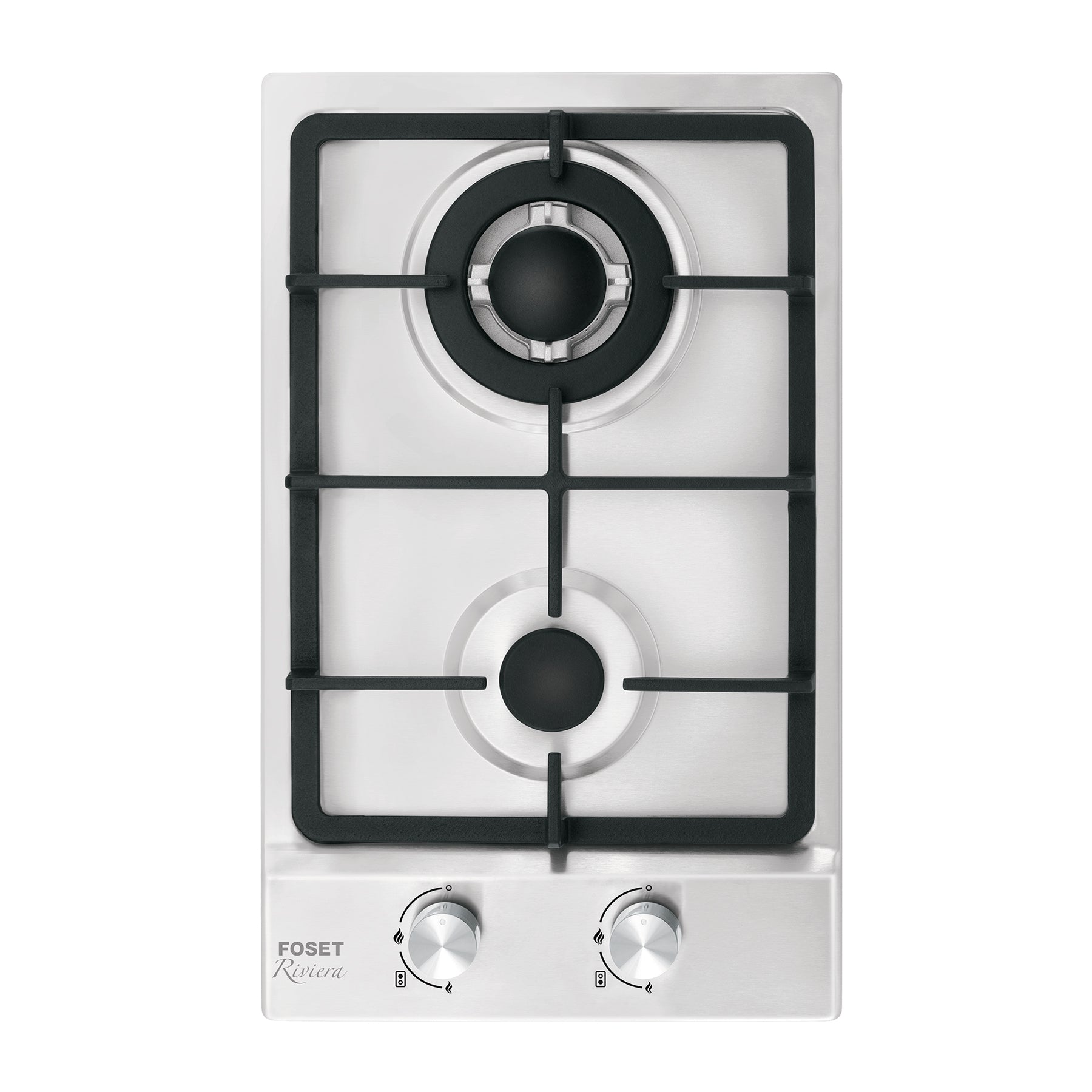 Parrilla gas empotrable 30cm, 2 quem, acero inoxidable Riviera