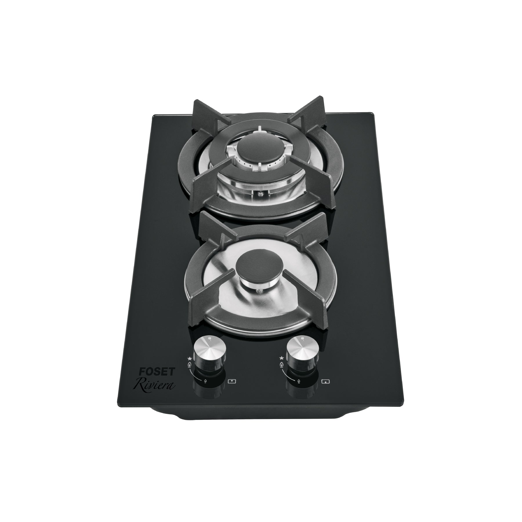 Parrilla gas empotrable 30cm, 2 quem, vidrio negro, Riviera