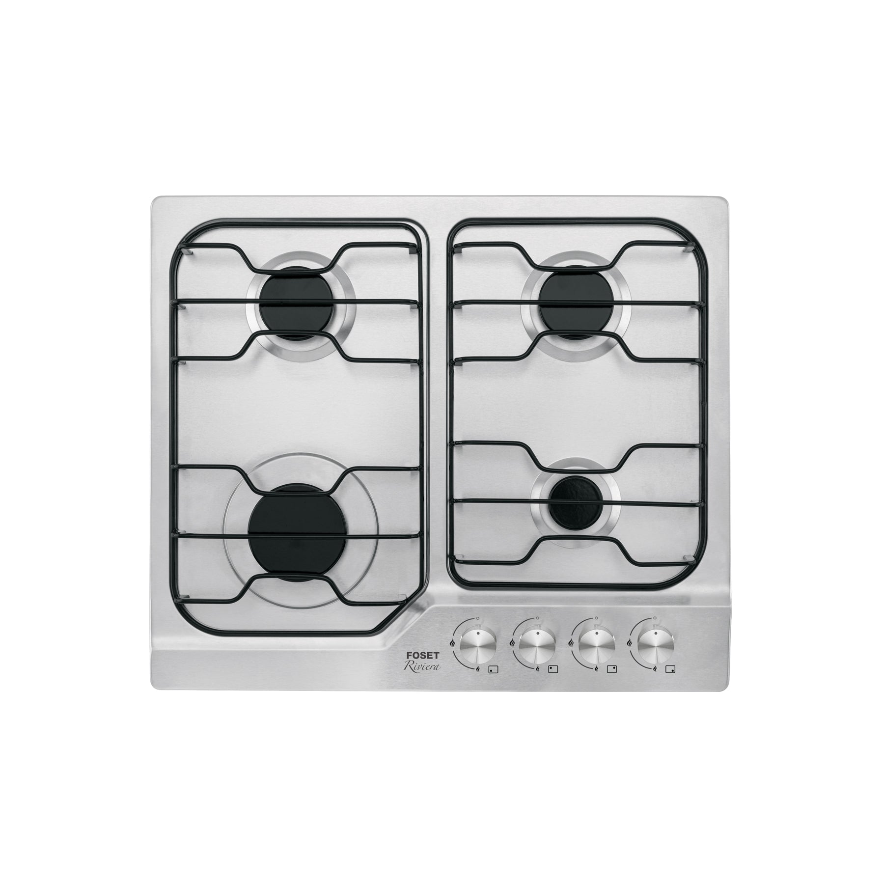 Parrilla gas empotrable 60cm, 4 quemadores, inoxidable, esmalte, Foset