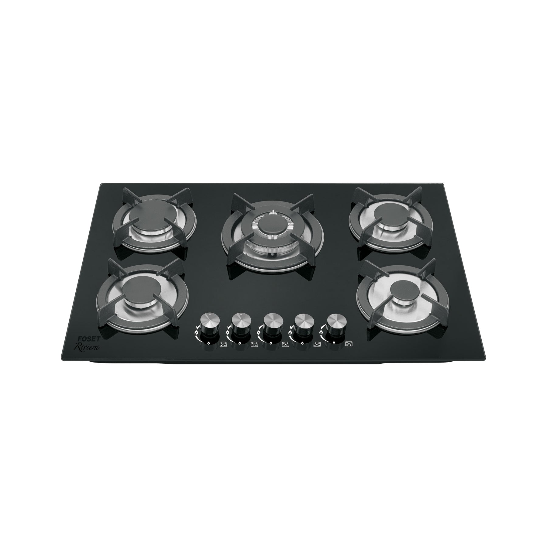 Parrilla gas empotrable 75cm, 5 quem, vidrio negro, Riviera