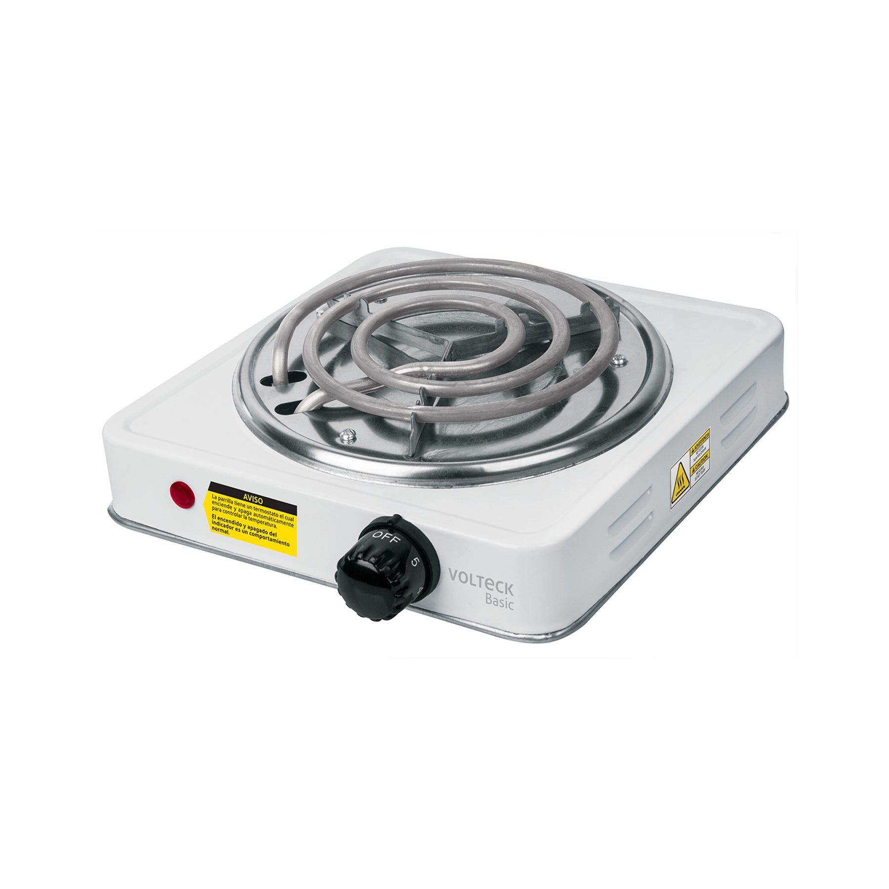 Parrilla eléctrica 1 quemador en espiral, blanca, BASIC