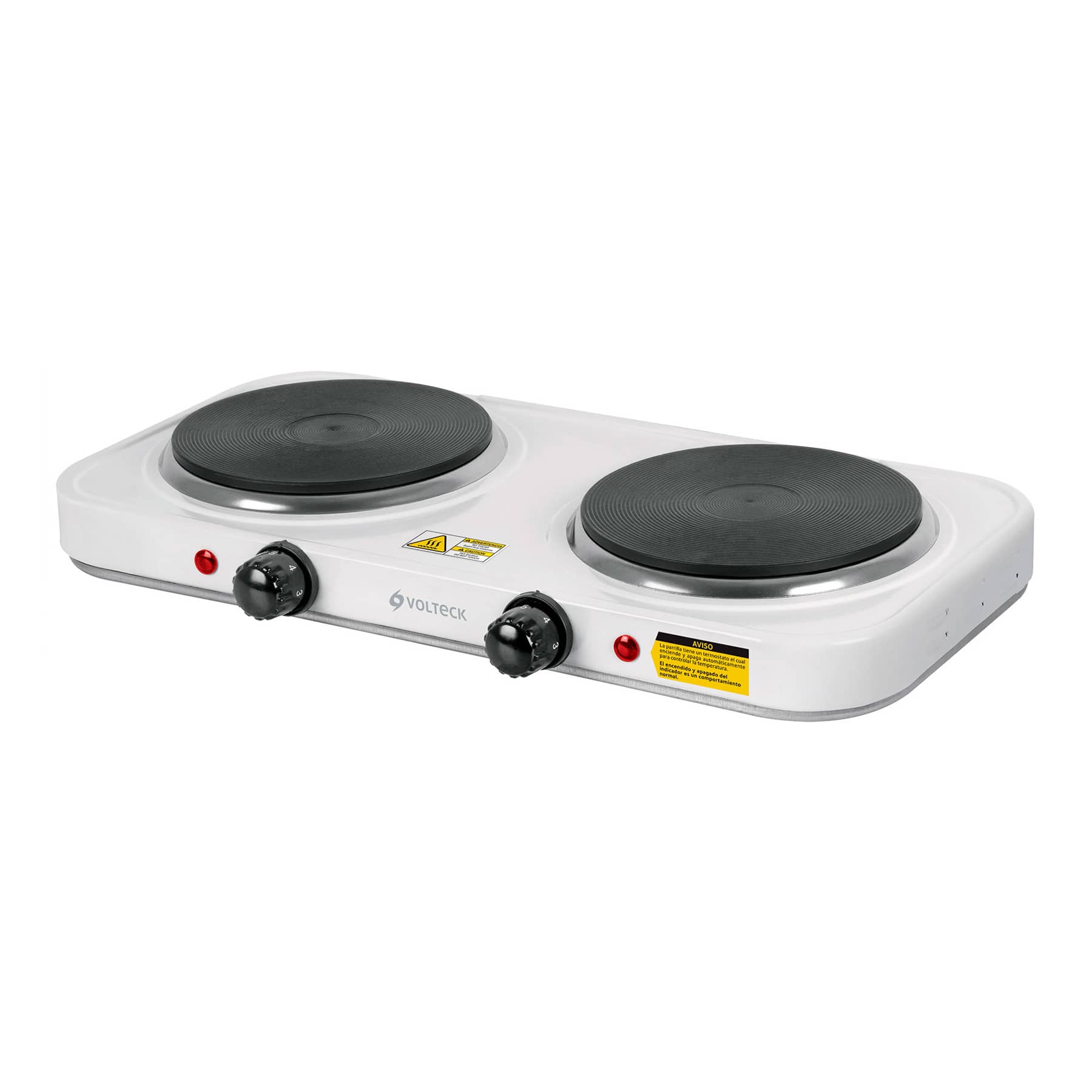 Parrilla eléctrica 2 quemadores de disco, blanca, VOLTECK