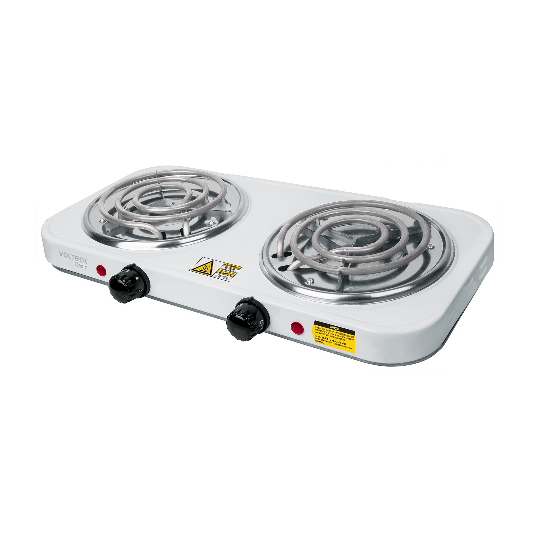 Parrilla eléctrica 2 quemadores en espiral, blanca, BASIC