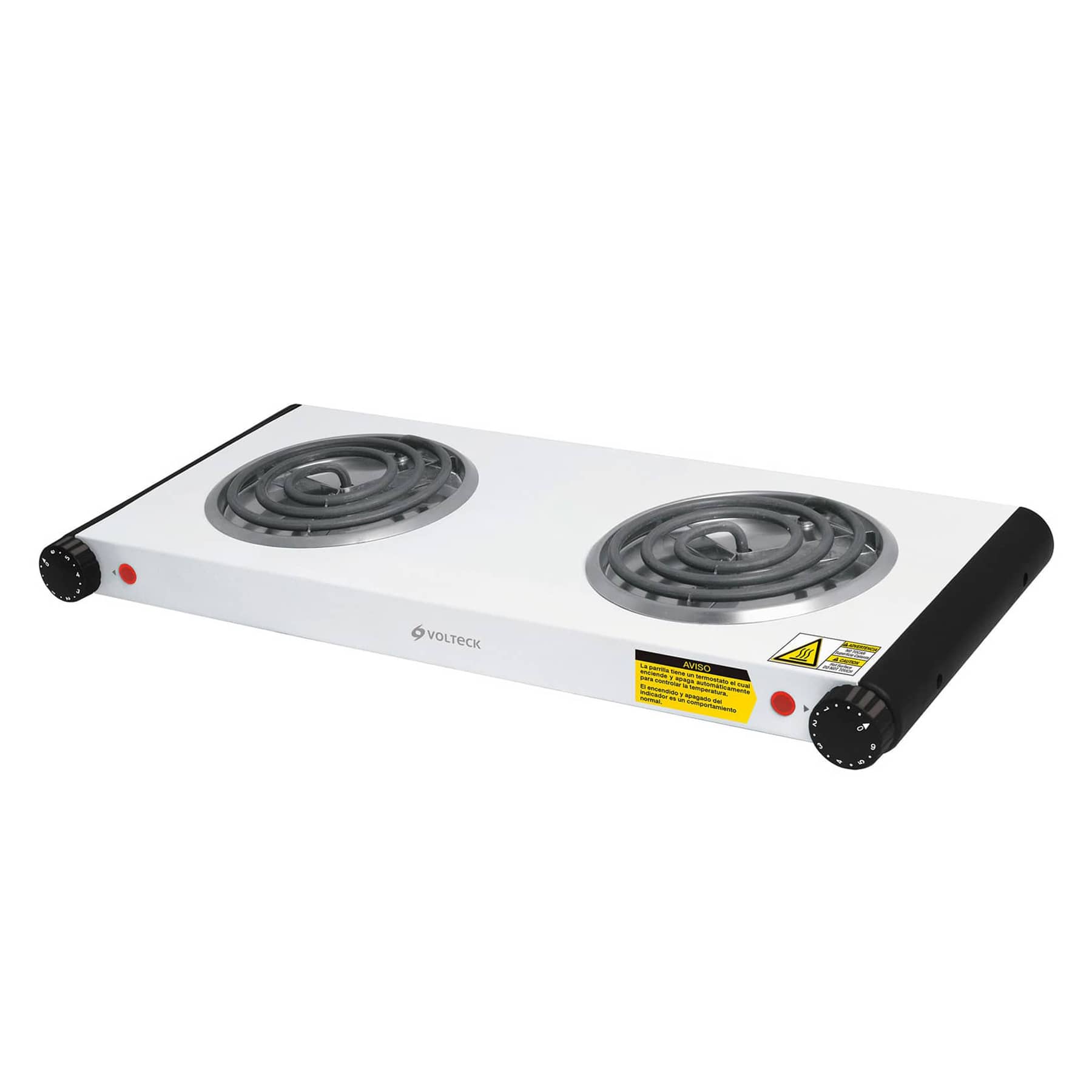 Parrilla eléctrica 2 quemadores en espiral, blanca, VOLTECK