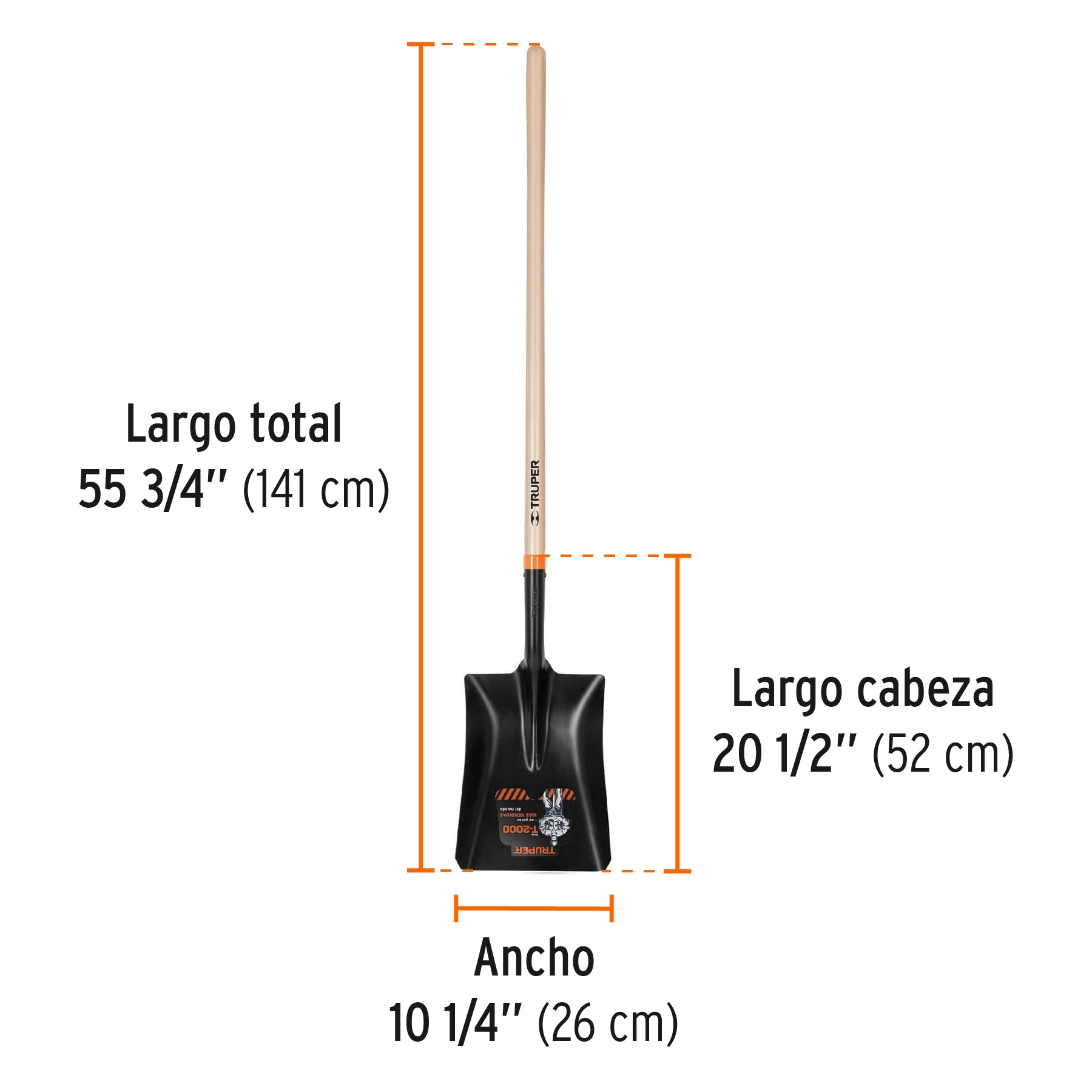 Pala T-2000 cuadrada, tipo espaÒol, mango largo 41', TRUPER