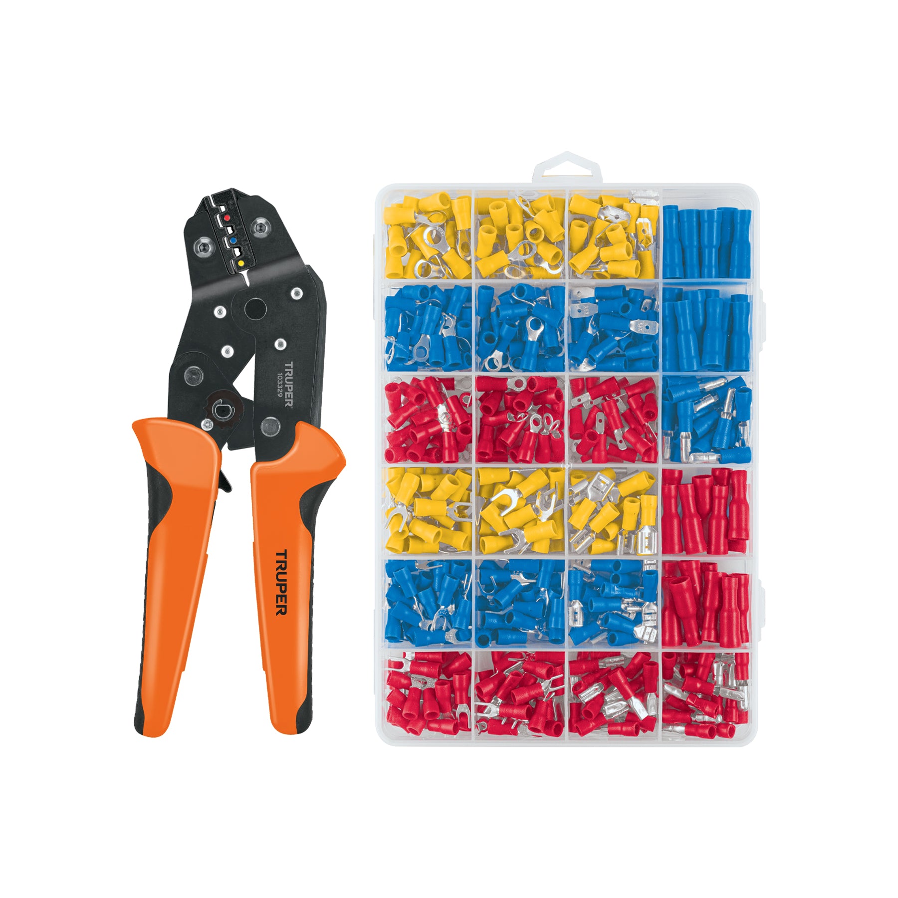 Kit de crimpadora y 500 terminales con aislamiento, Truper