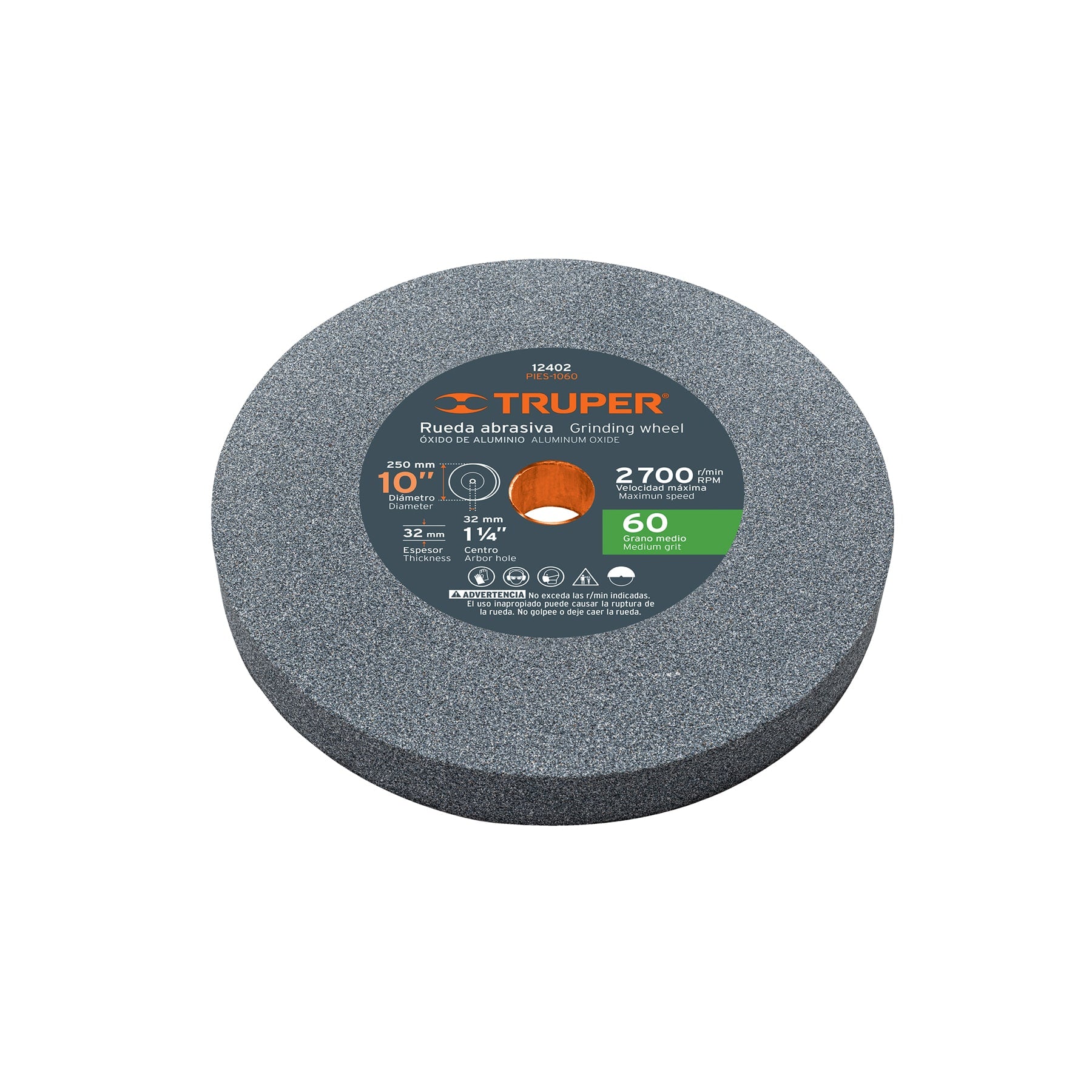 Rueda abrasiva para esmeril 10"x32mm, óxido aluminio, grano 60
