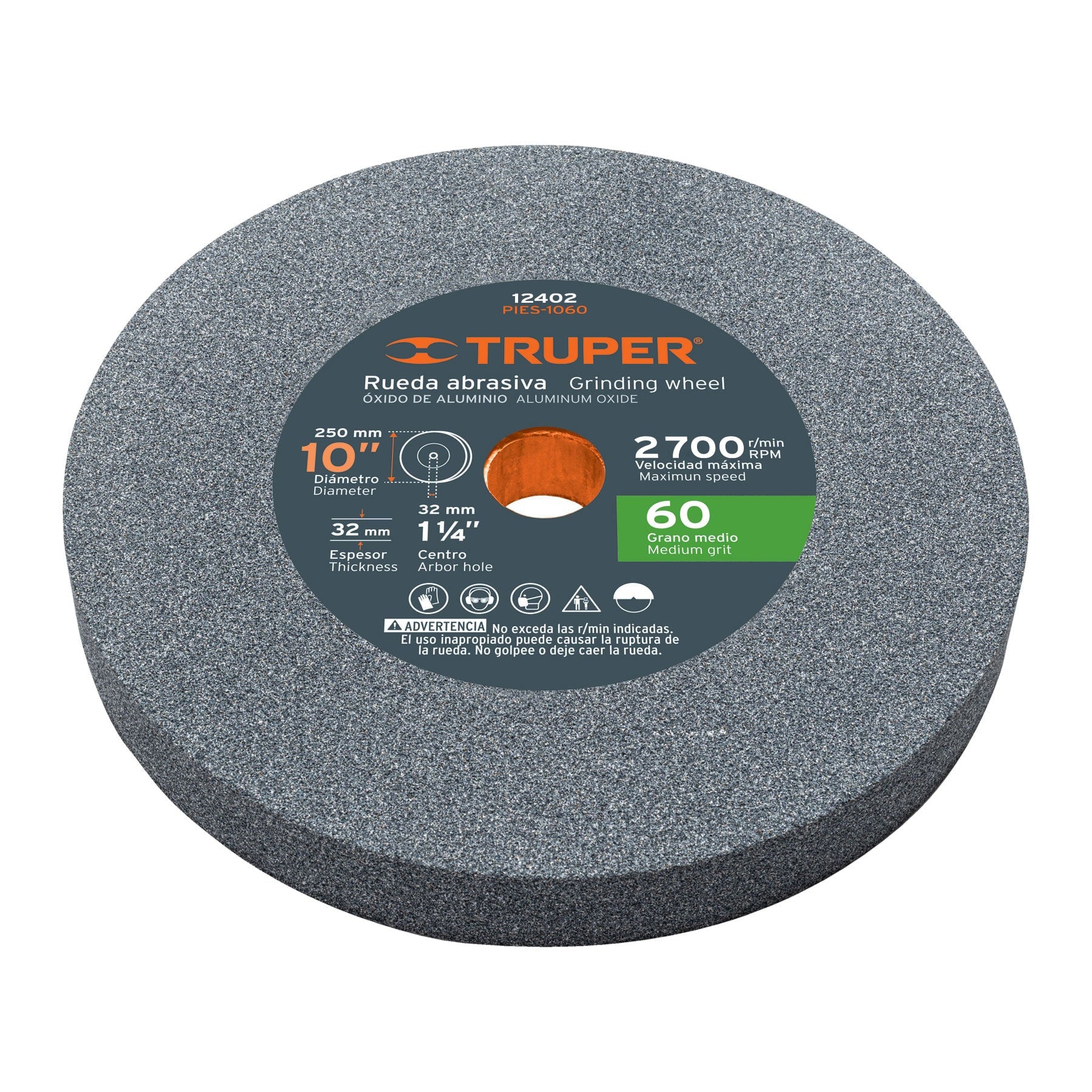 Rueda abrasiva para esmeril 10"x32mm, óxido aluminio, grano 60
