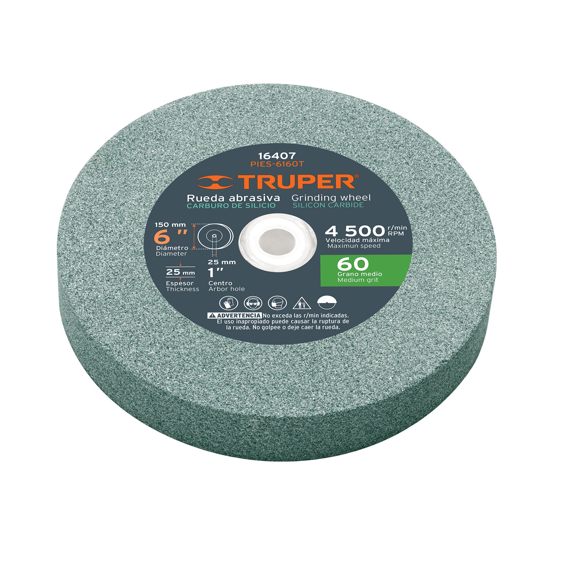 Rueda abrasiva para esmeril 6"x25mm, carburo silicio, grano 60