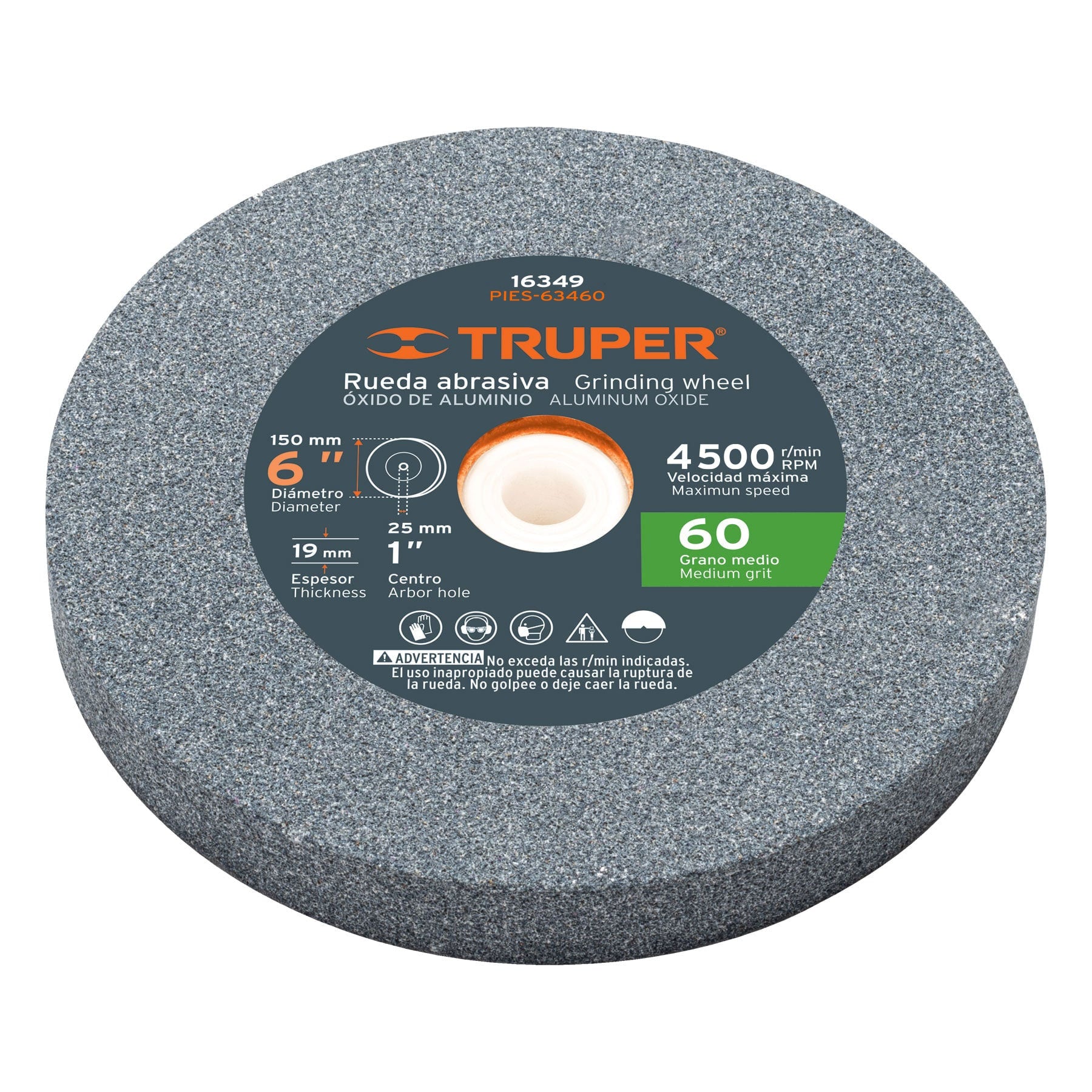 Rueda abrasiva para esmeril 6"x19mm, óxido aluminio, grano 60