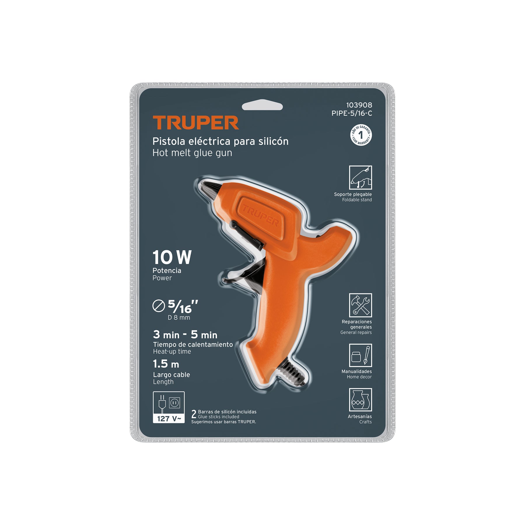 Pistola eléctrica de 10 W para silicón de 5/16", TRUPER