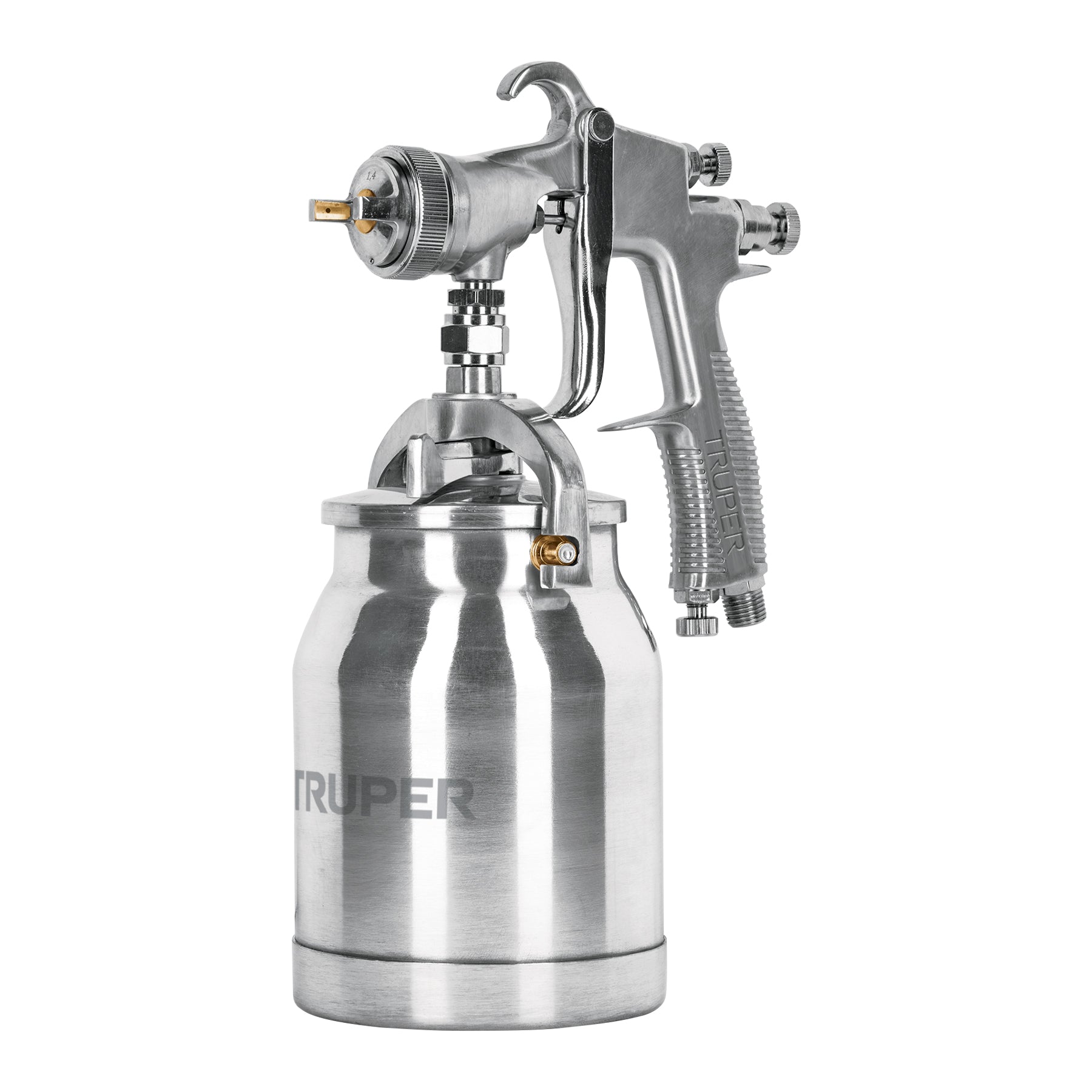 Pistola para pintar succión HVLP vaso aluminio, 1.4 mm, Truper