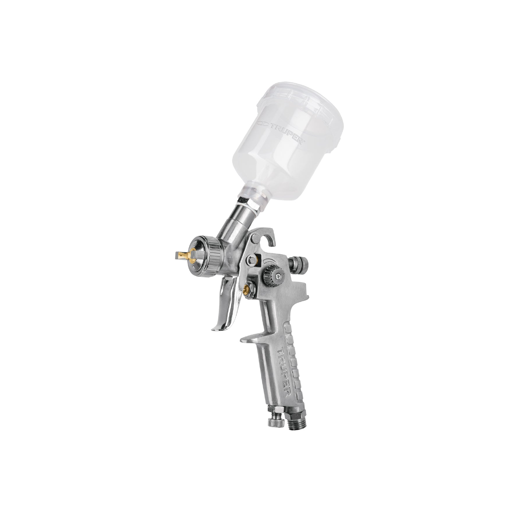Pistola para retoque gravedad HVLP vaso plástico, 1 mm, Truper