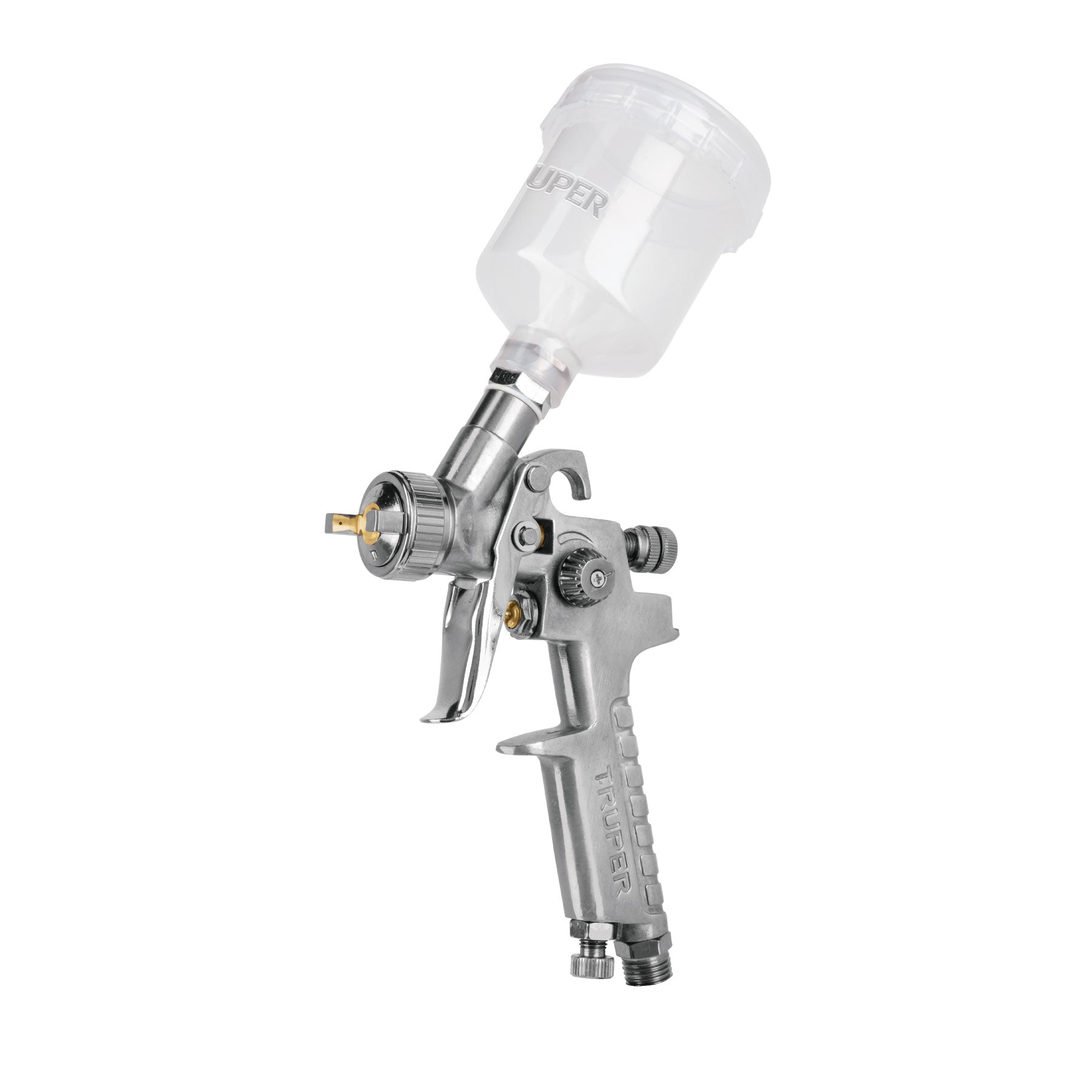 Pistola para retoque gravedad HVLP vaso plástico, 1 mm, Truper