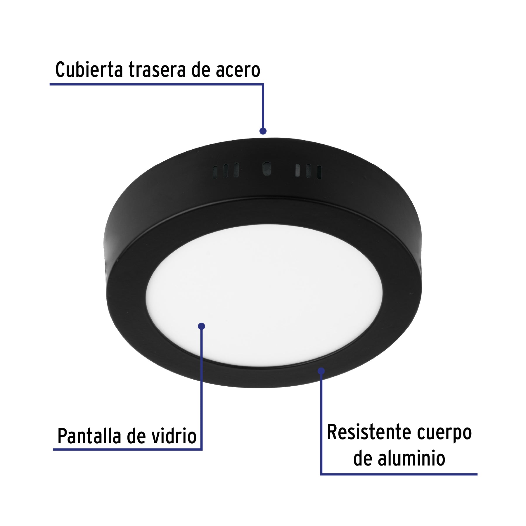 Luminario LED tipo plafón 6 W, redondo, luz de día, negro