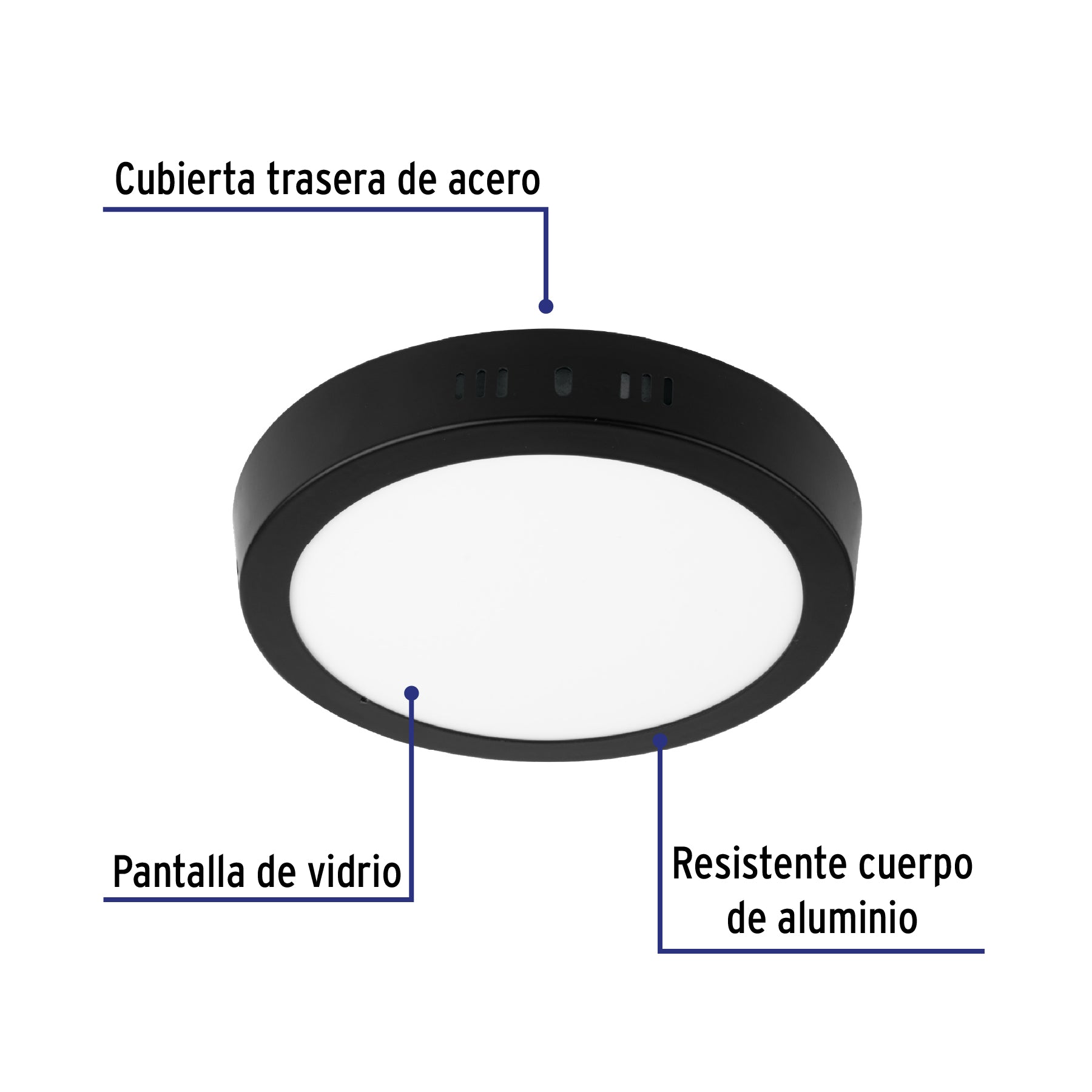 Luminario LED tipo plafón 12 W, redondo, luz de día, negro