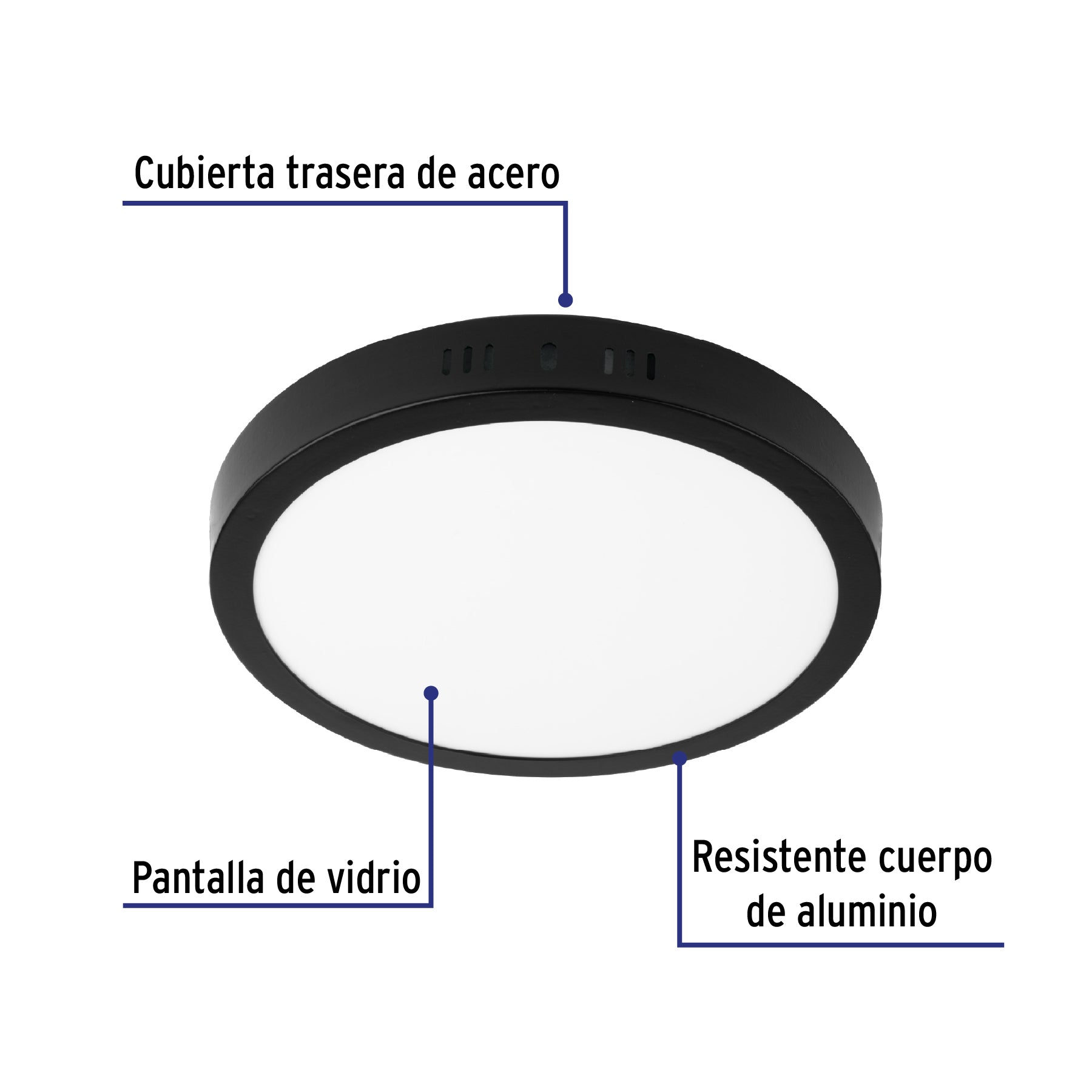 Luminario LED tipo plafón 18 W, redondo, luz de día, negro