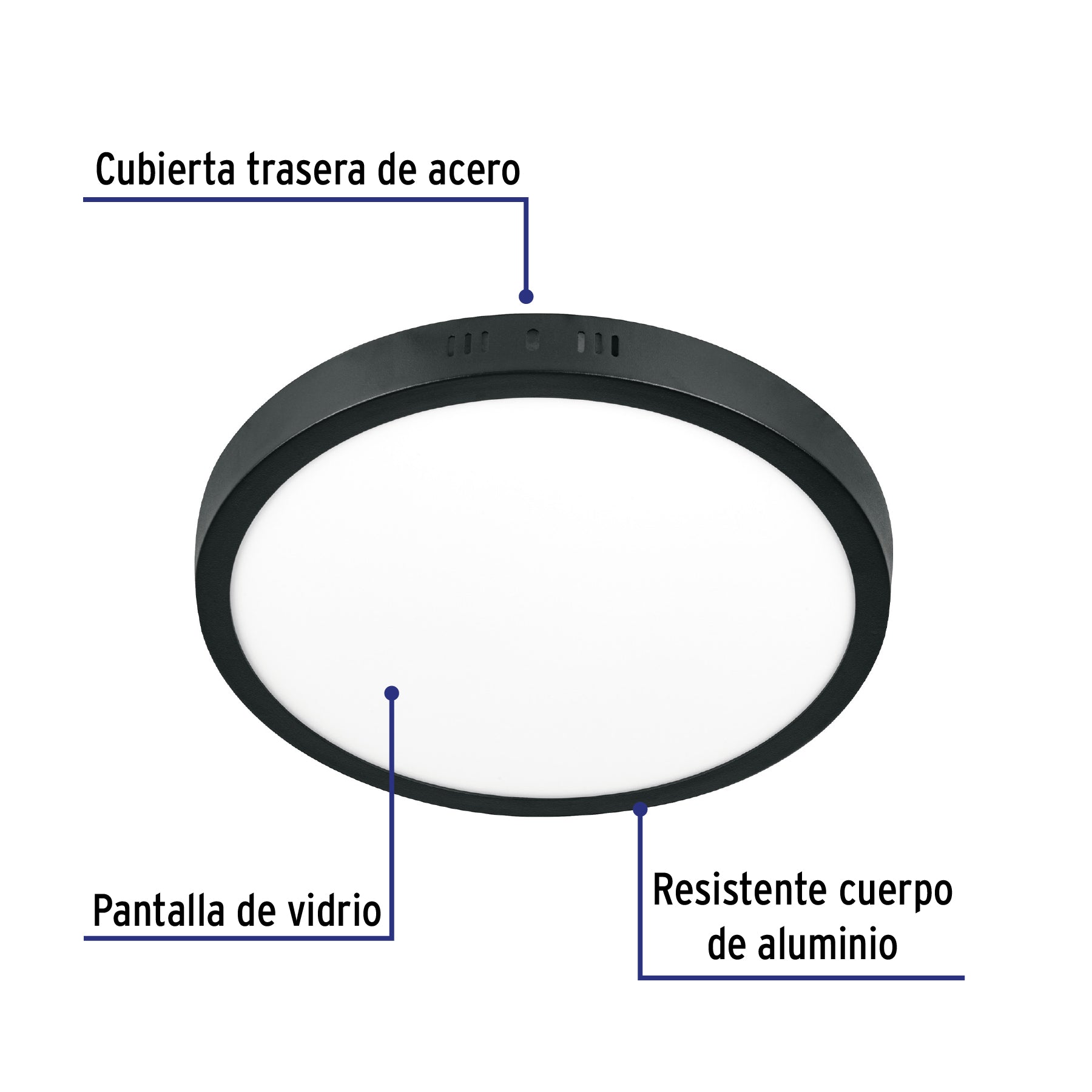 Luminario LED tipo plafón 24 W, redondo, luz de día, negro