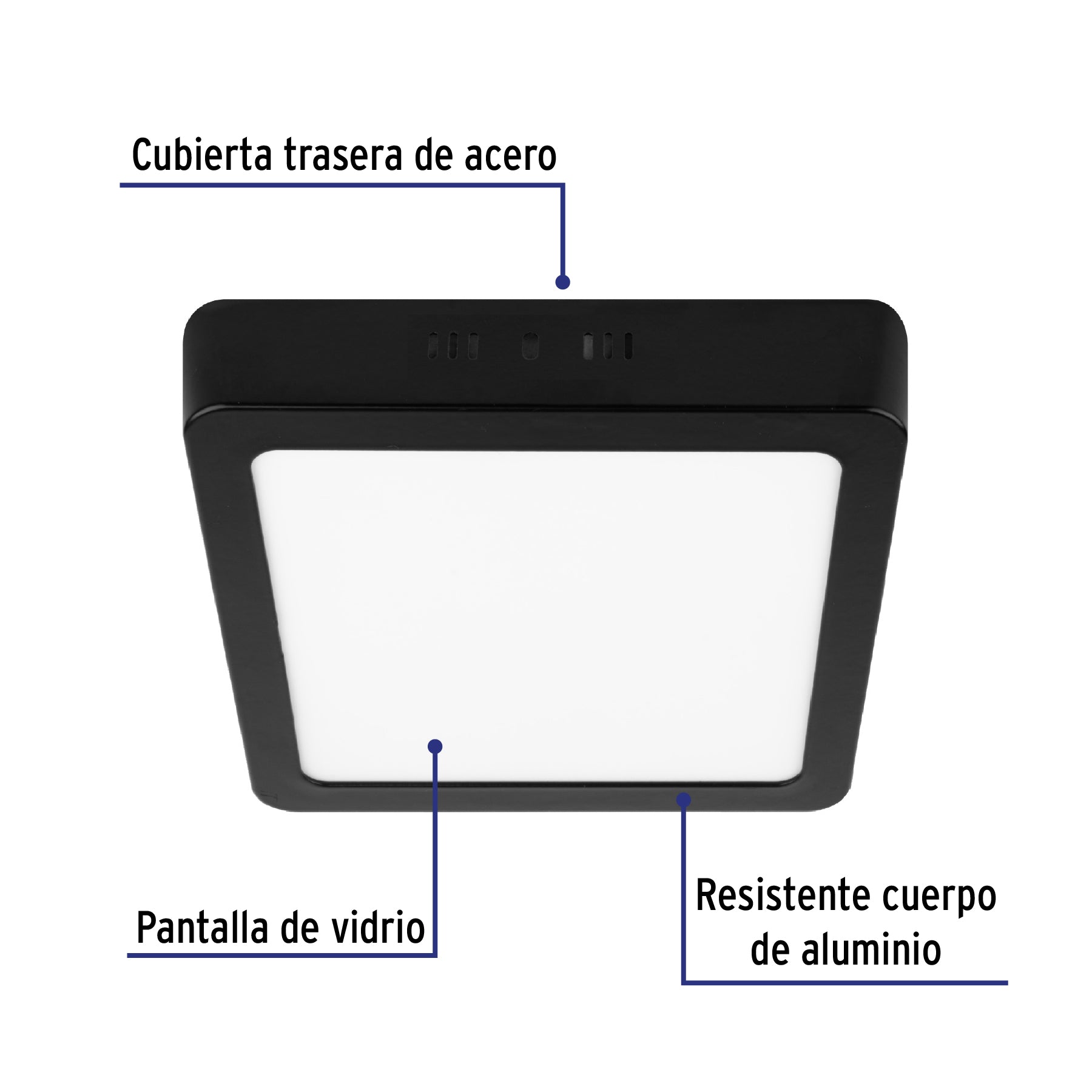 Luminario LED tipo plafón 12 W, cuadrado, luz de día, negro