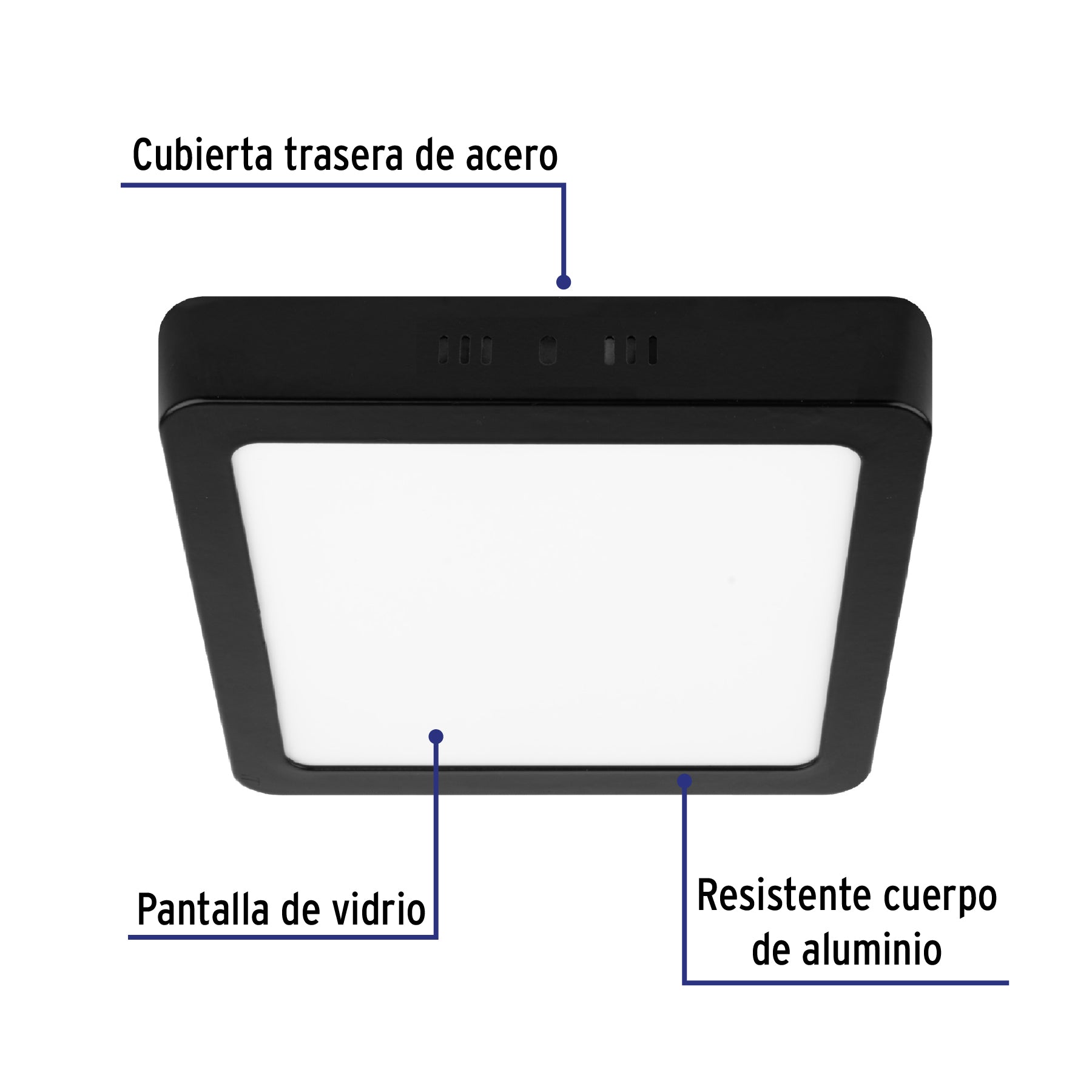 Luminario LED tipo plafón 18 W, cuadrado, luz de día, negro