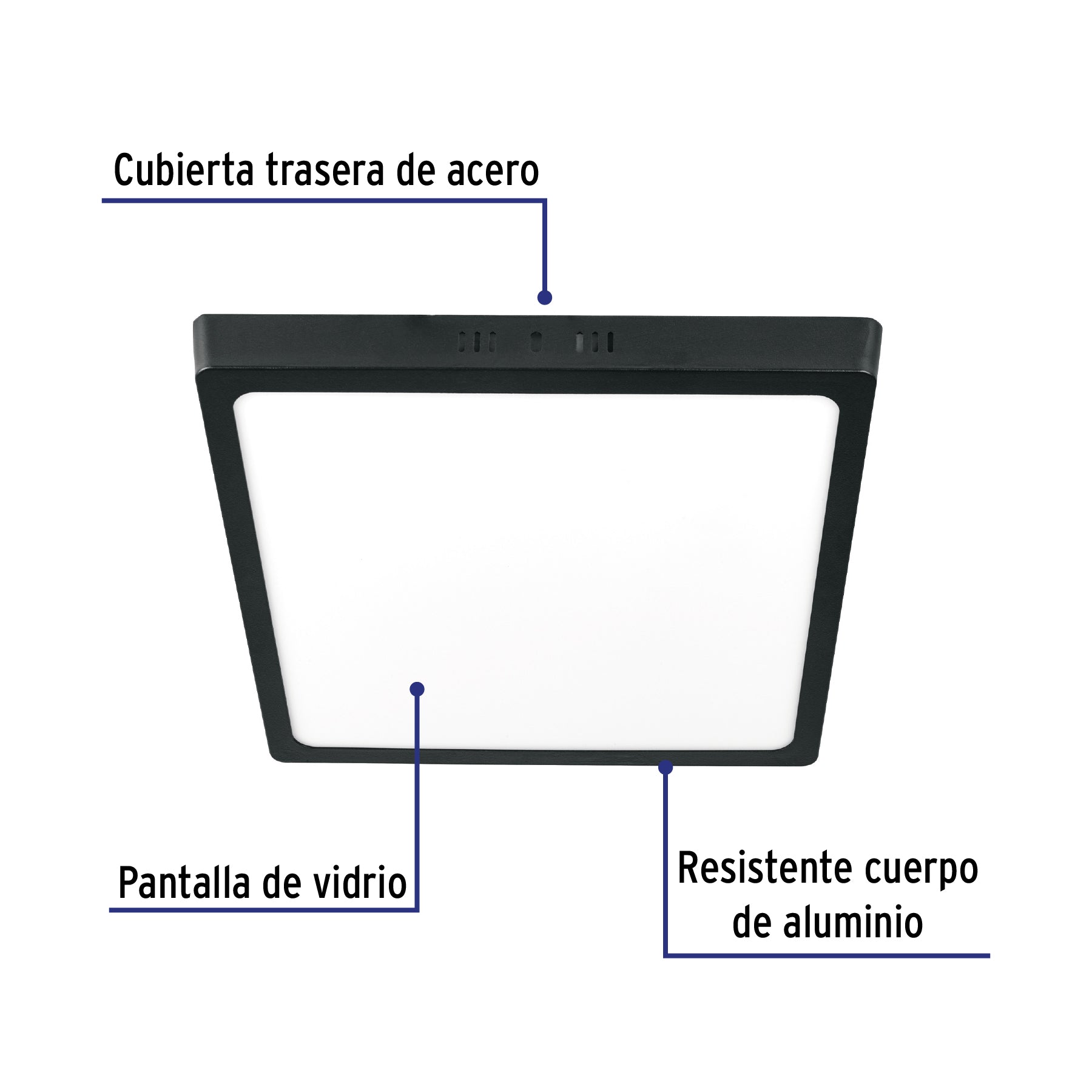 Luminario LED tipo plafón 24 W, cuadrado, luz de día, negro