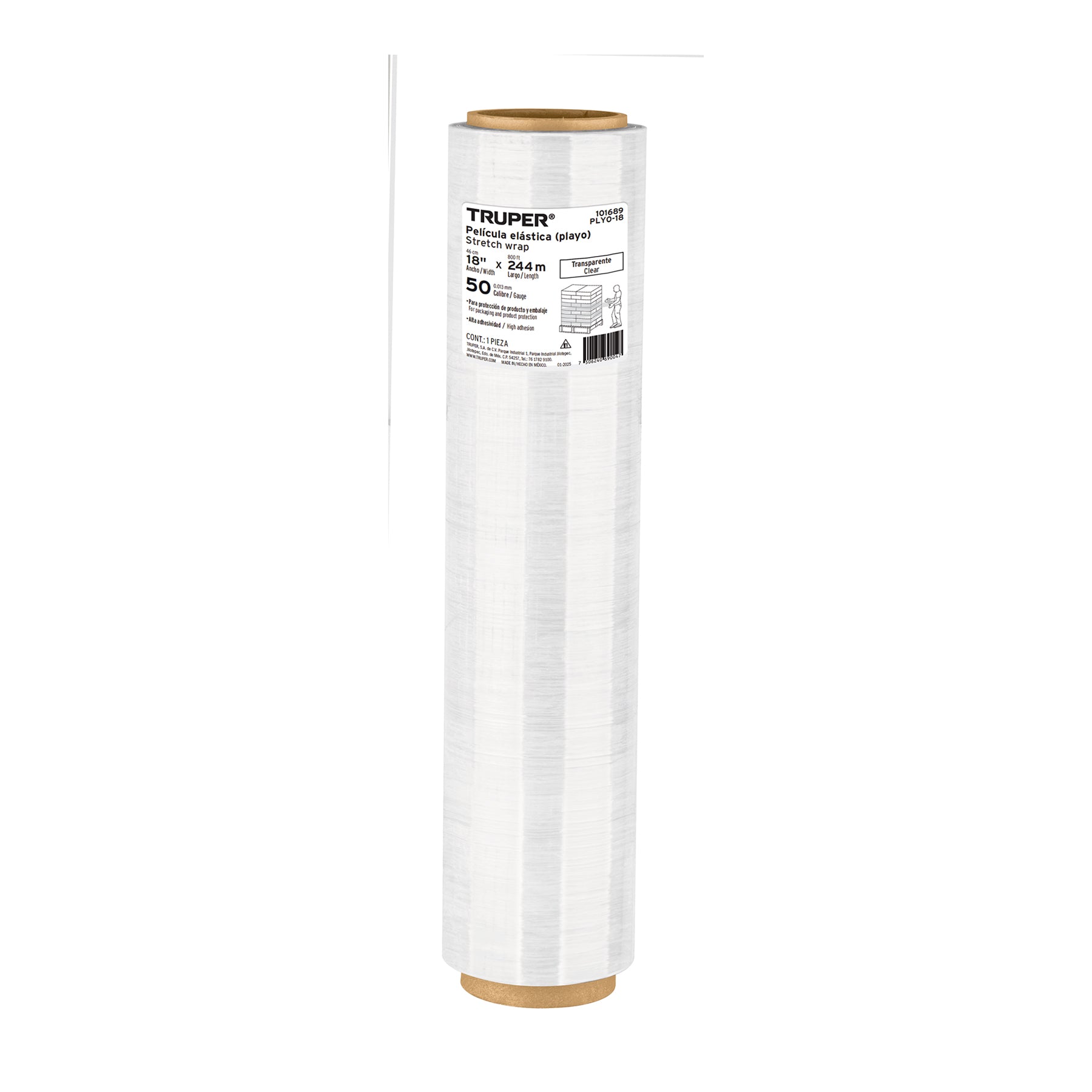 Rollo de 244 m película plástica estirable ancho 18" cal 50
