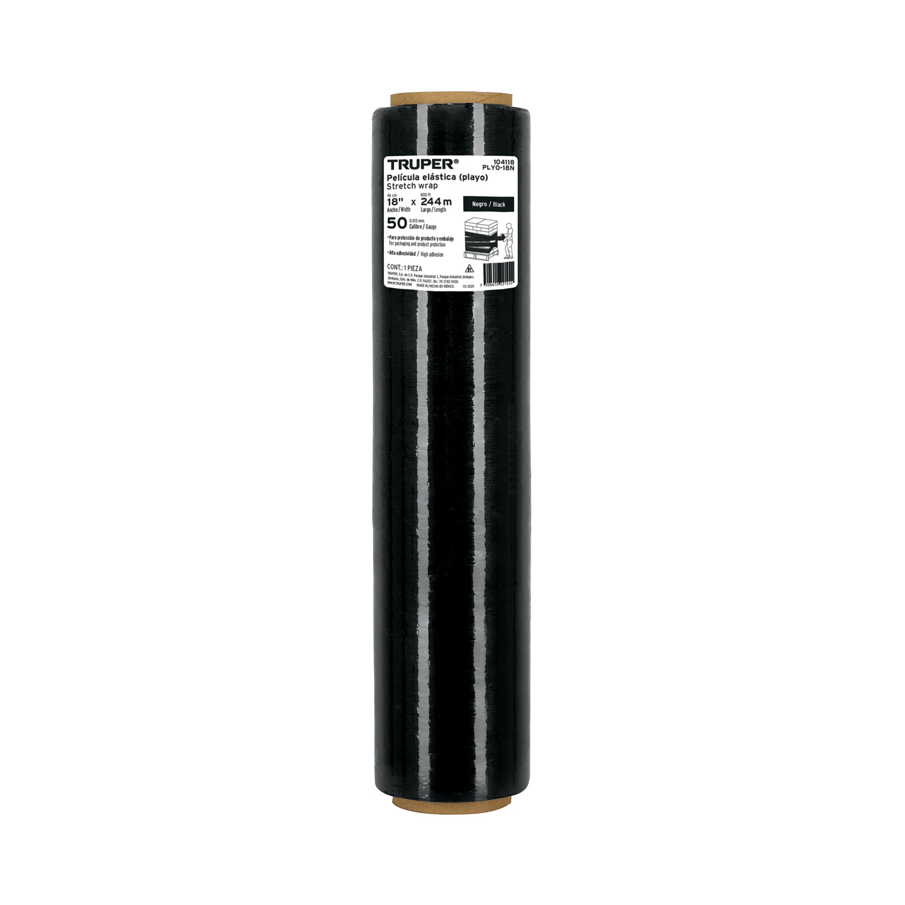 Rollo de 244 m película plástica negra ancho 18" cal 50